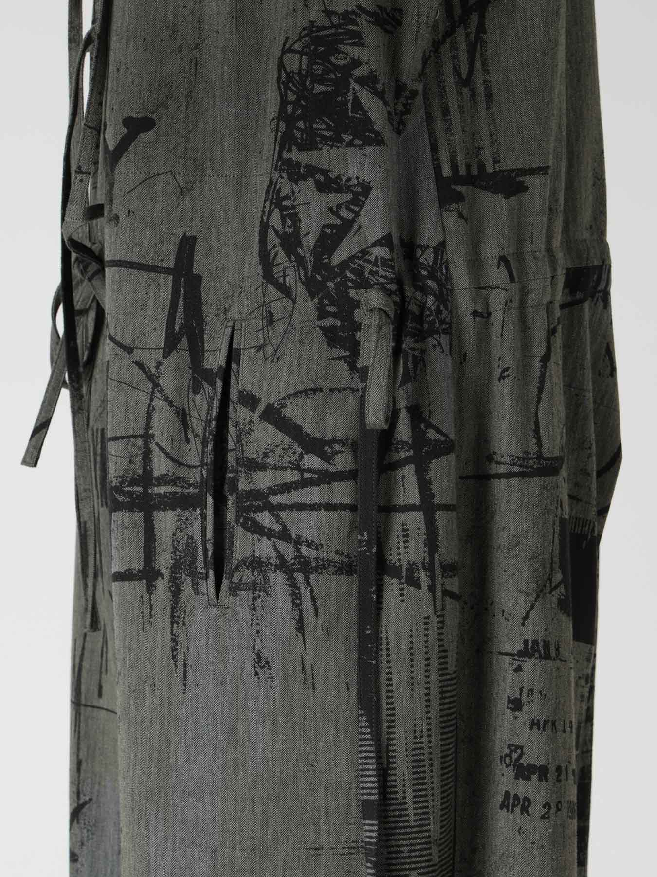 HERRINGBONE GRAFFITI PRINT HOODED OVERALL