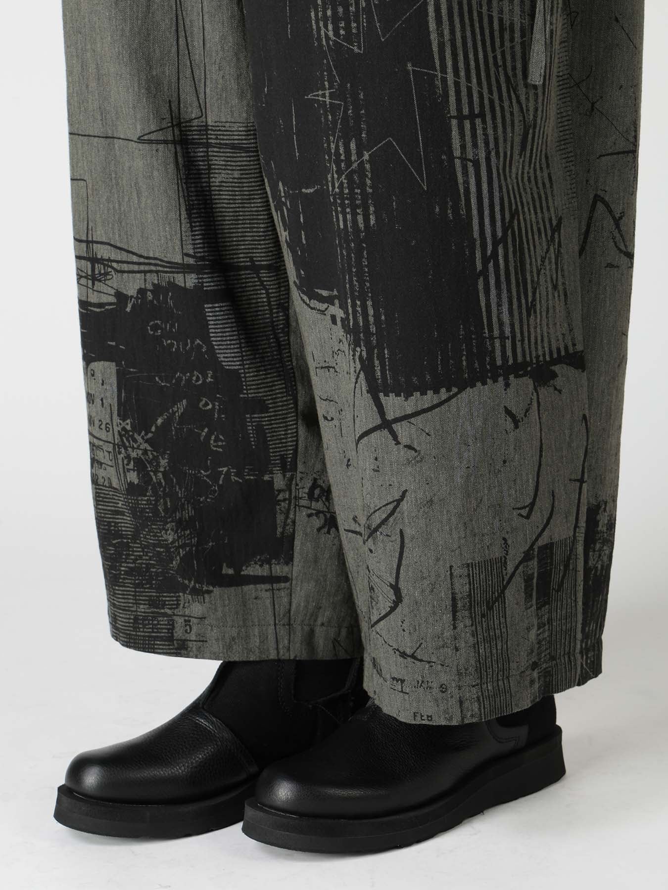 HERRINGBONE GRAFFITI PRINT HOODED OVERALL