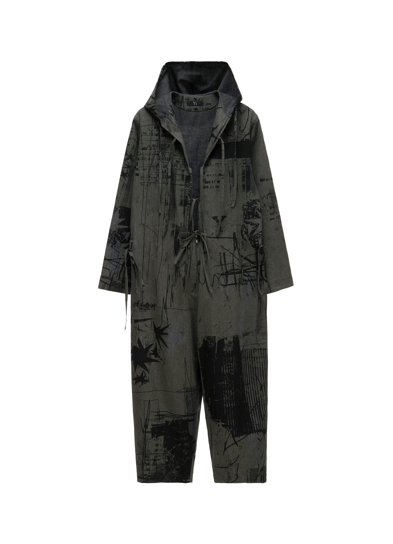 HERRINGBONE GRAFFITI PRINT HOODED OVERALL