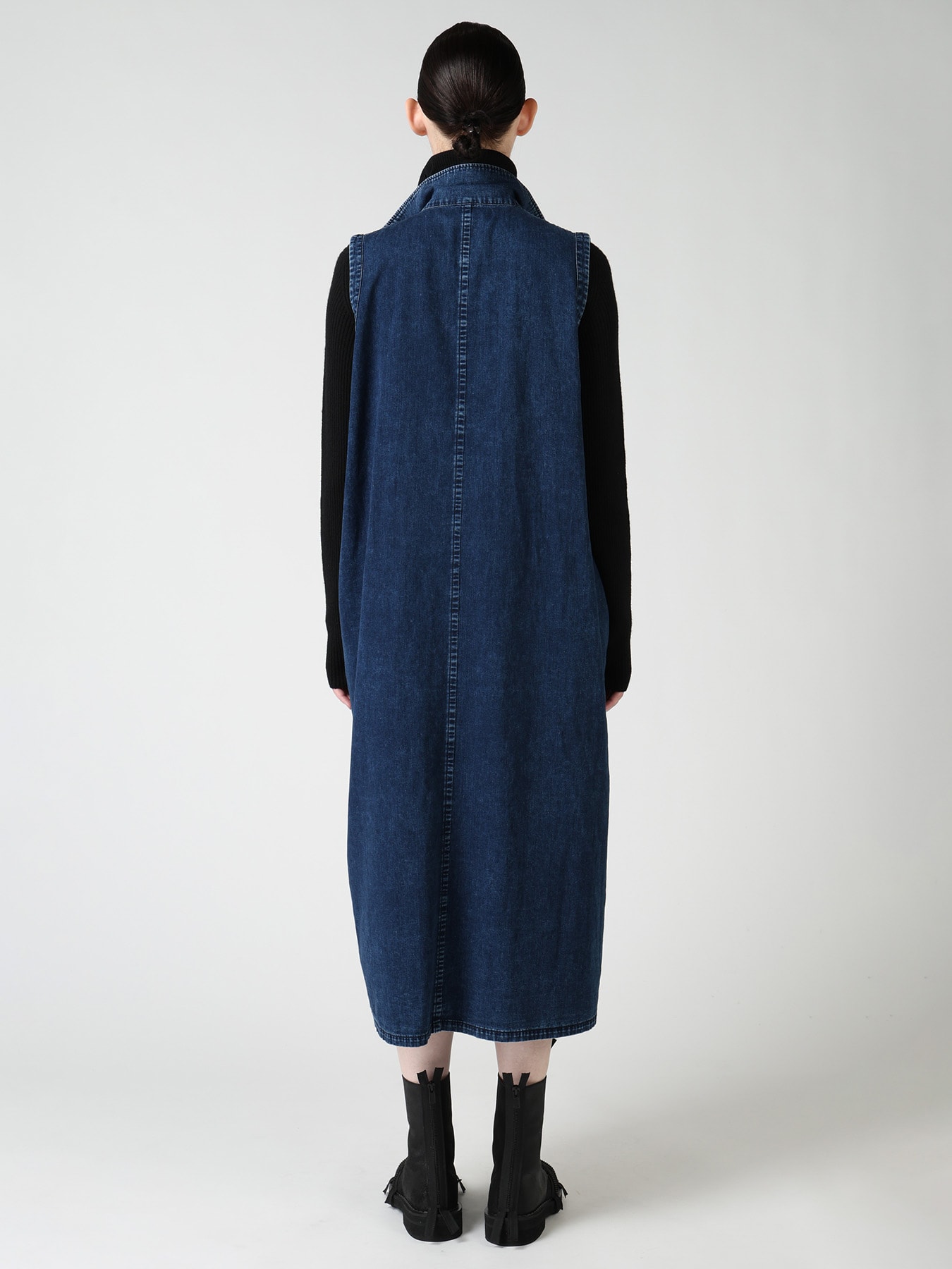 6OZ DENIM CHEMICAL WASH SLEEVELESS SHIRT DRESS
