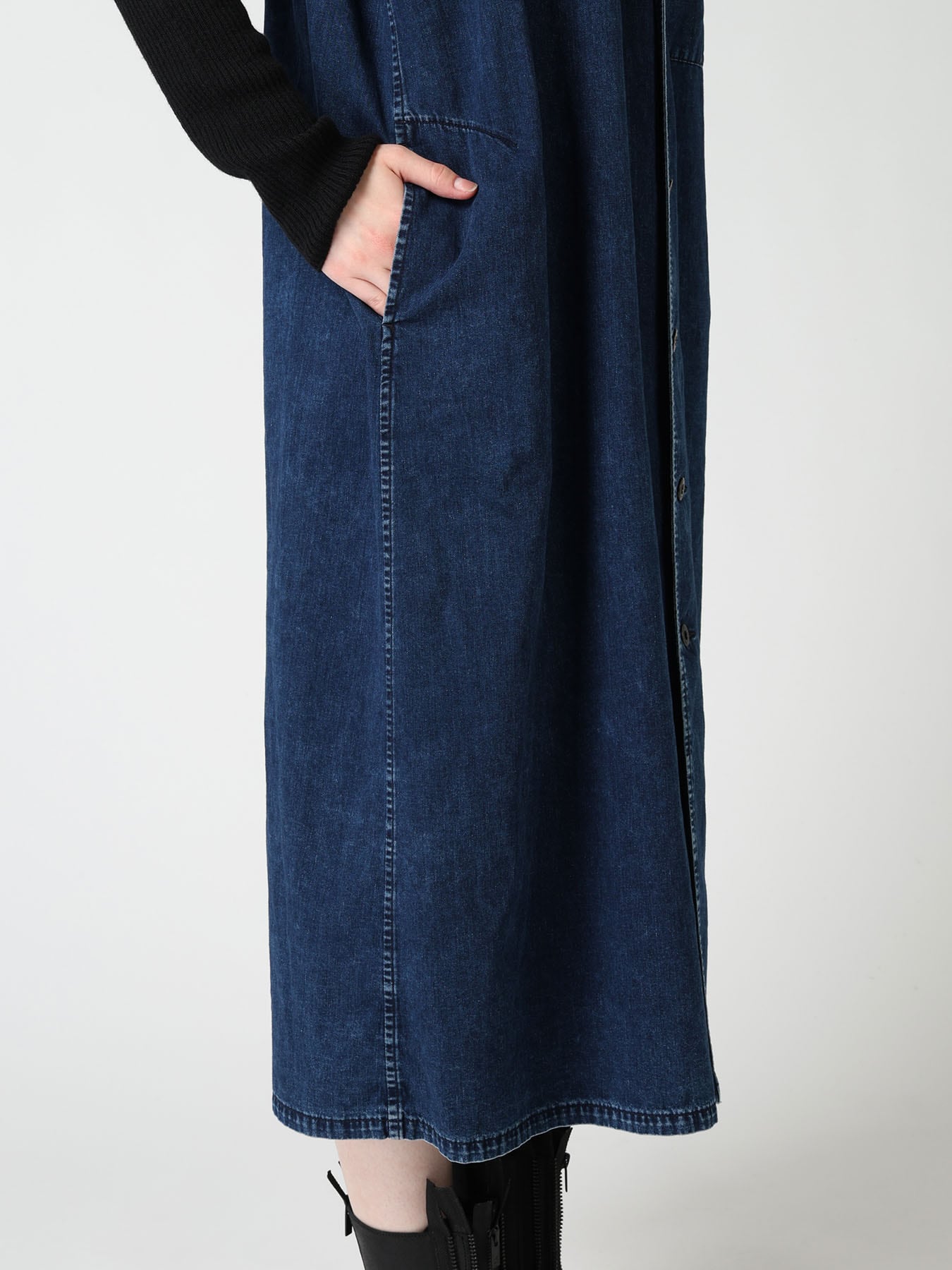 6OZ DENIM CHEMICAL WASH SLEEVELESS SHIRT DRESS
