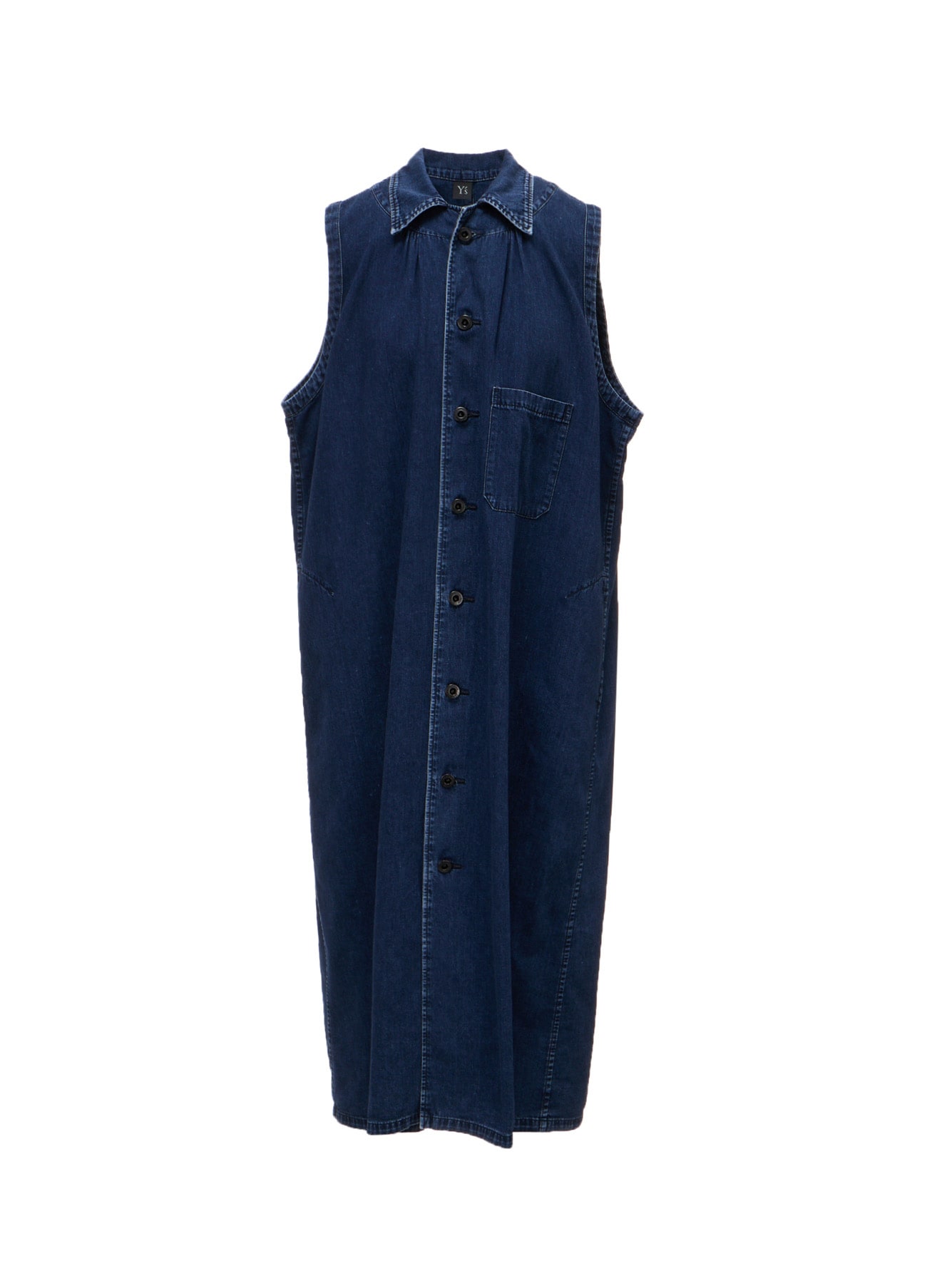 6OZ DENIM CHEMICAL WASH SLEEVELESS SHIRT DRESS