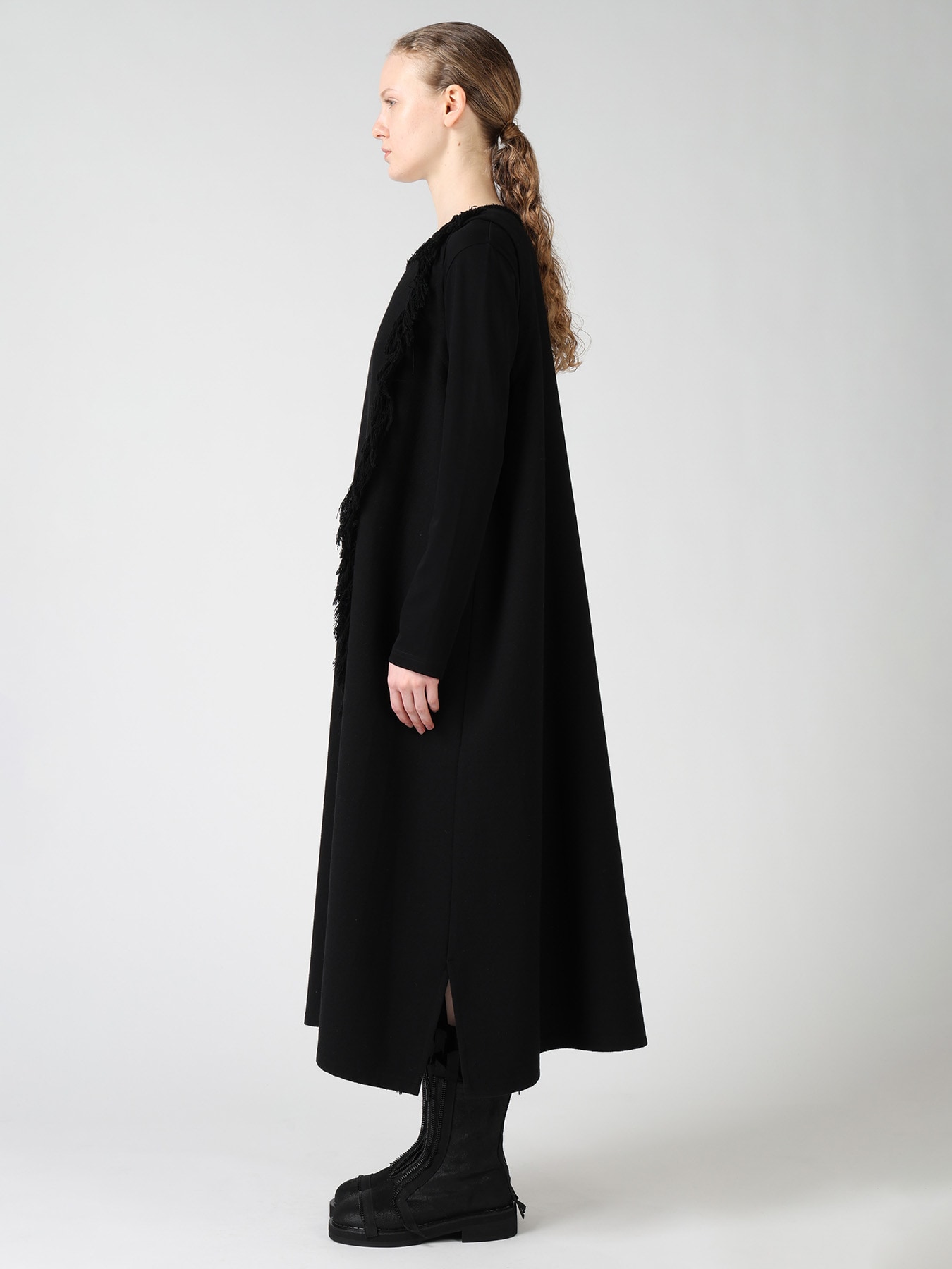 WOOL BLEND KERSEY FRINGE DRESS
