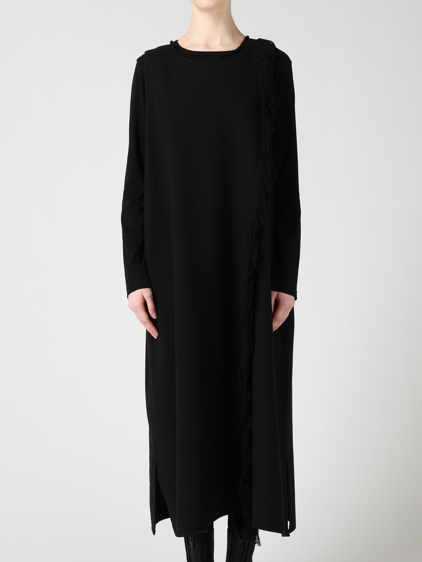 WOOL BLEND KERSEY FRINGE DRESS