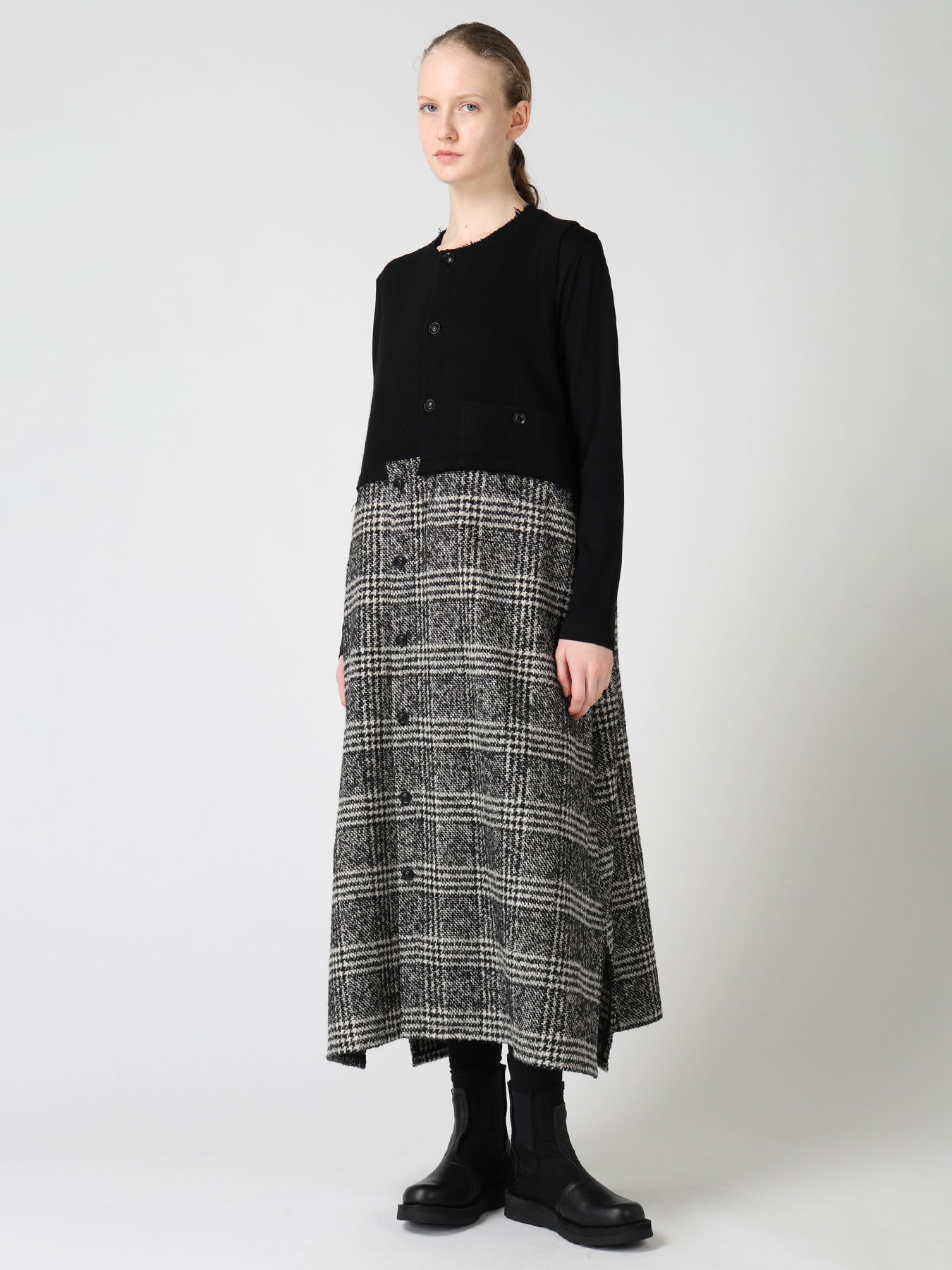 TWEED PLAID PANEL DRESS