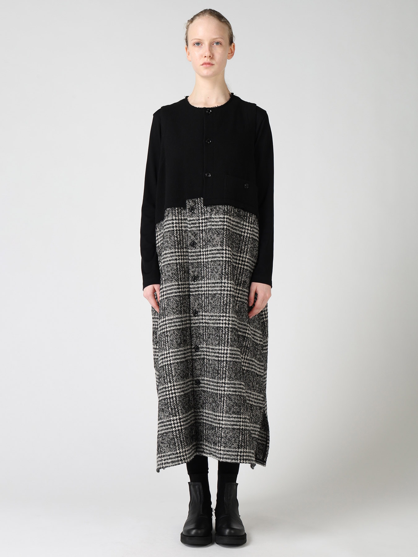 TWEED PLAID PANEL DRESS