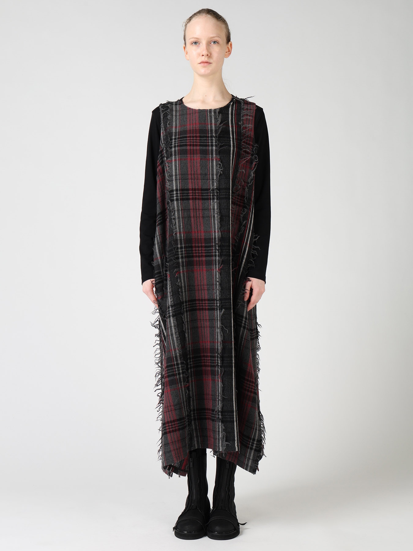 WOOL PLAID CUT JACQUARD SLEEVELESS DRESS