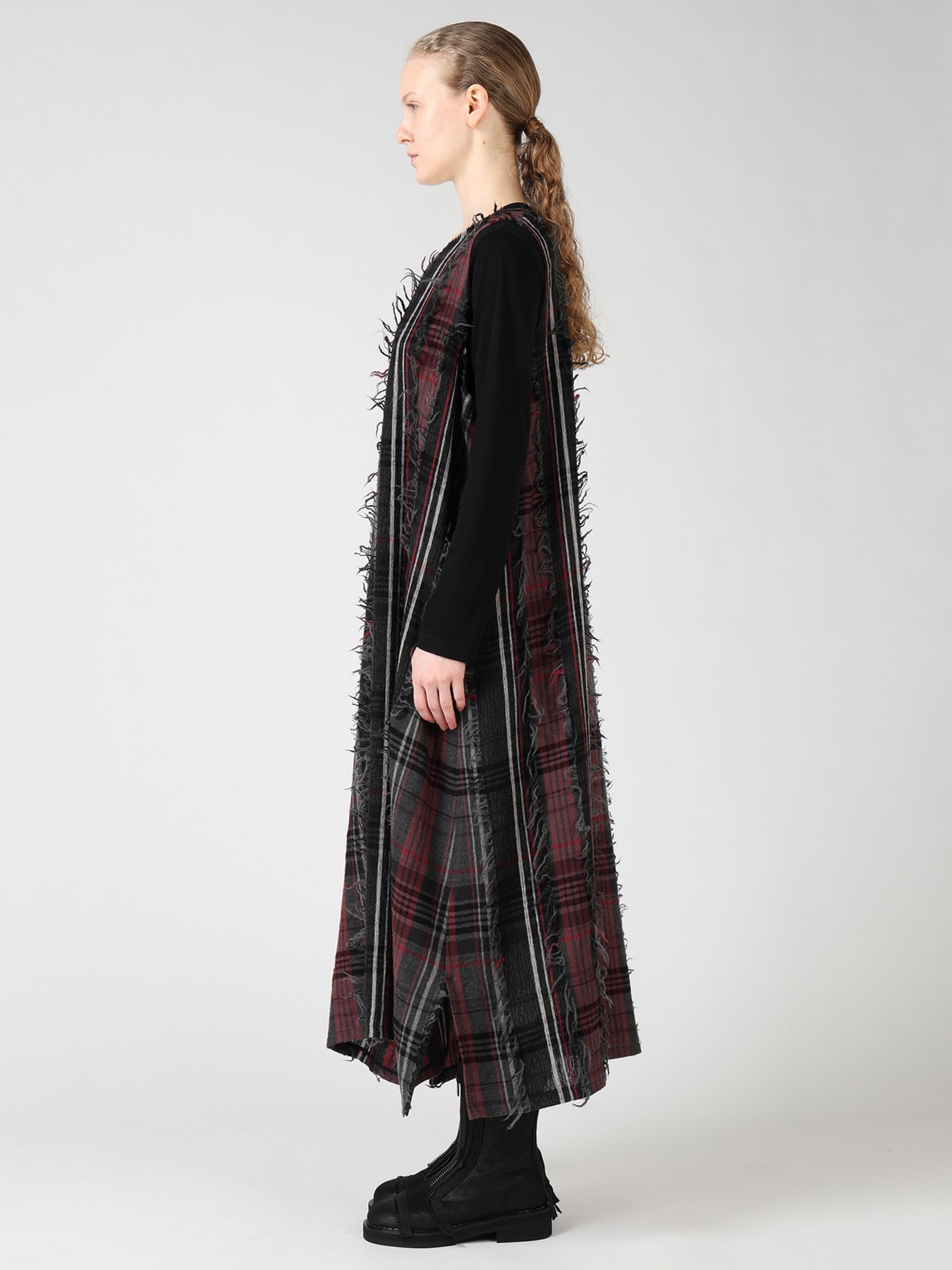WOOL PLAID CUT JACQUARD SLEEVELESS DRESS