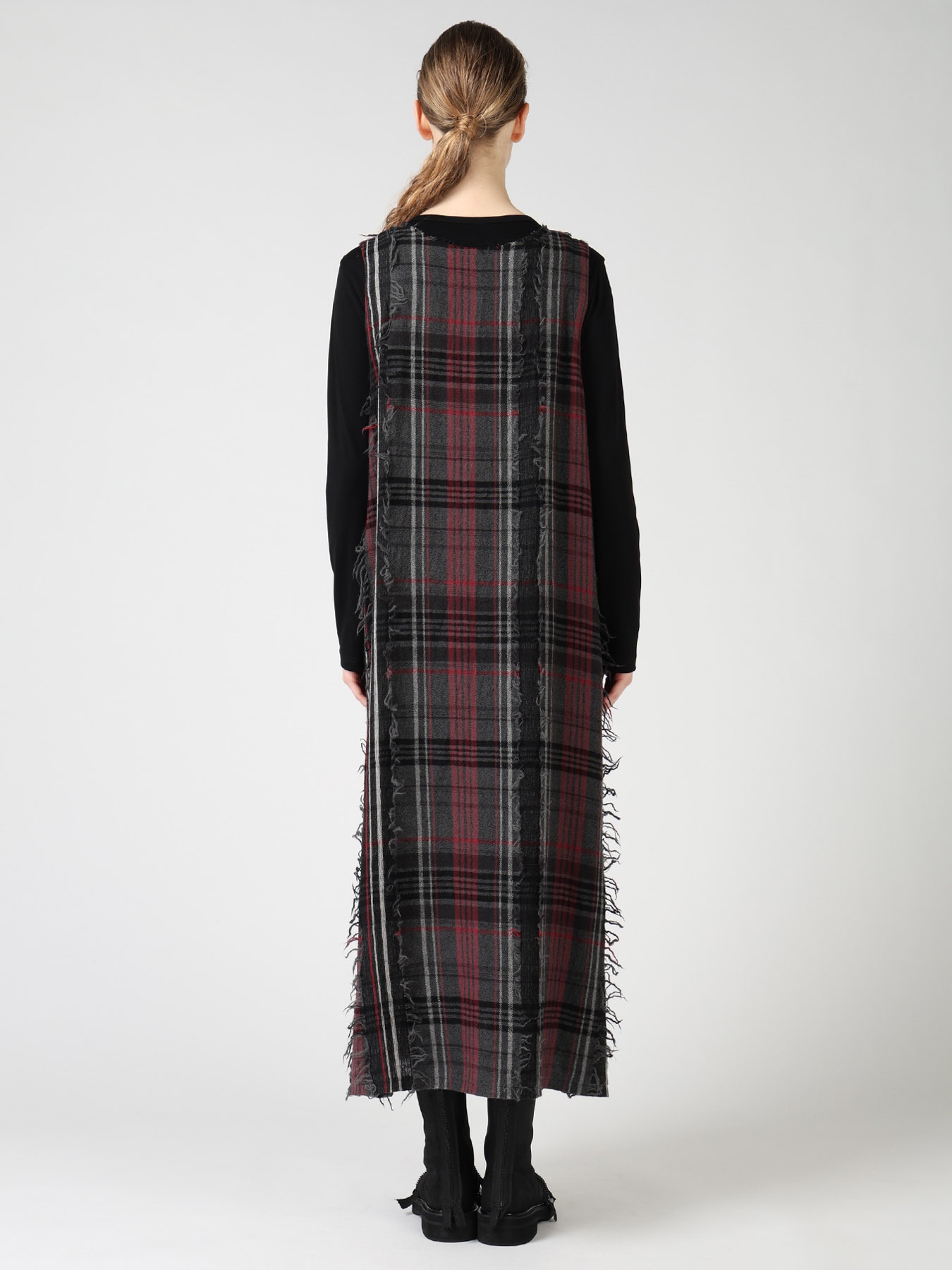 WOOL PLAID CUT JACQUARD SLEEVELESS DRESS