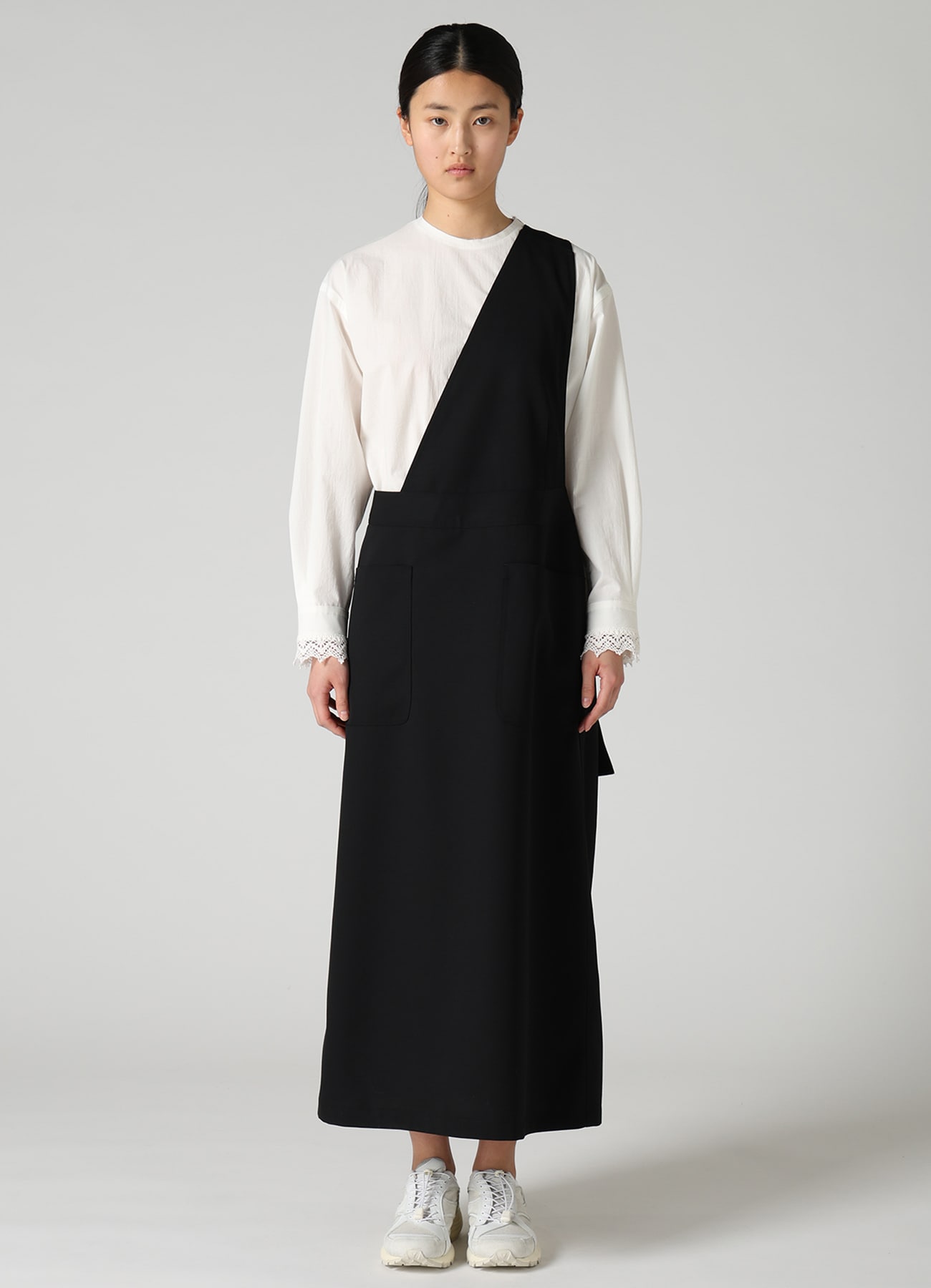 WOOL GABARDINE APRON DRESS