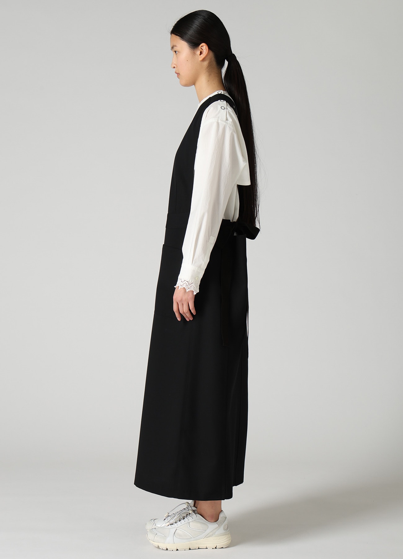 WOOL GABARDINE APRON DRESS