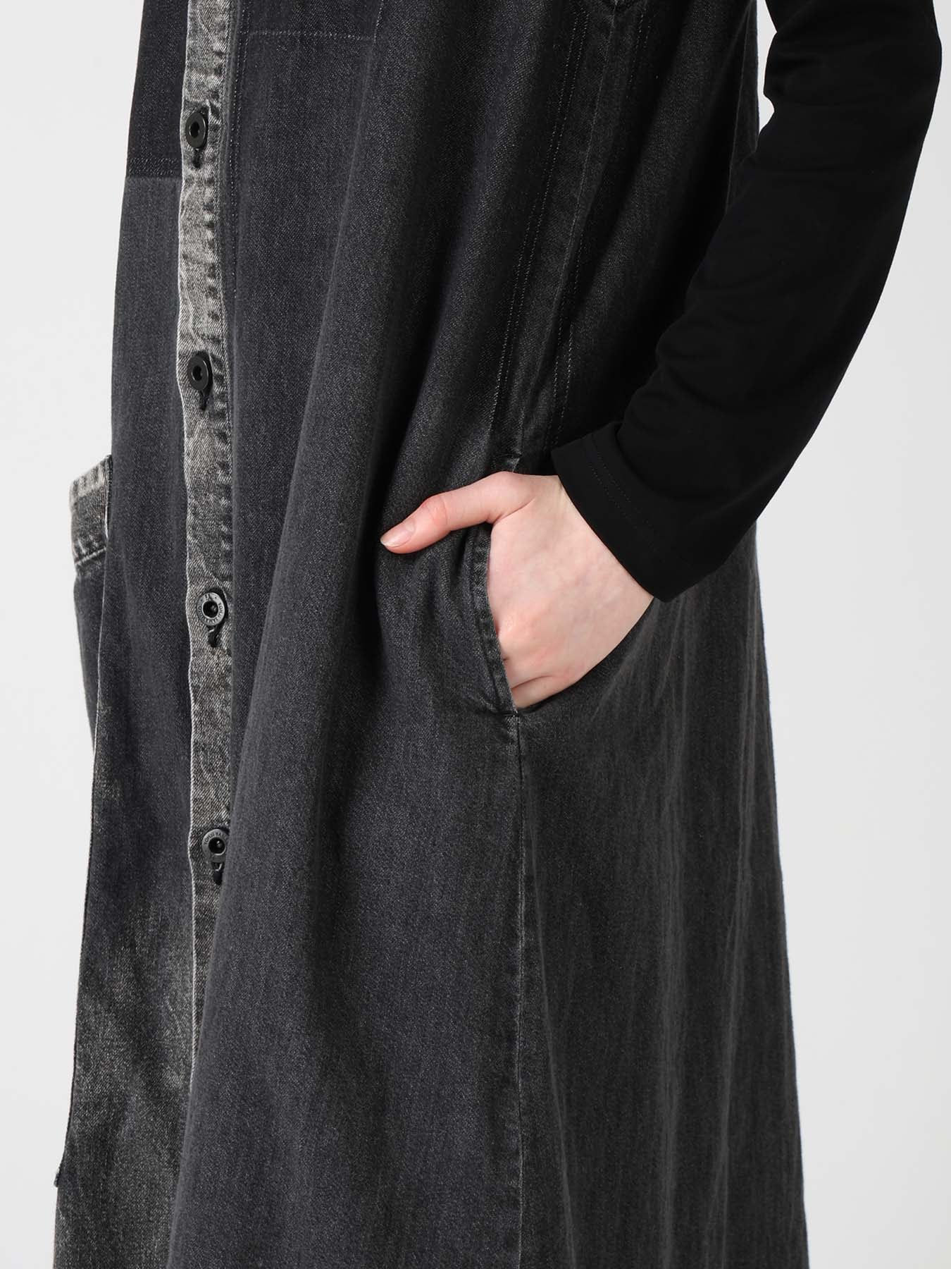 SPOTTED DENIM PATCH POCKET LONG DRESS