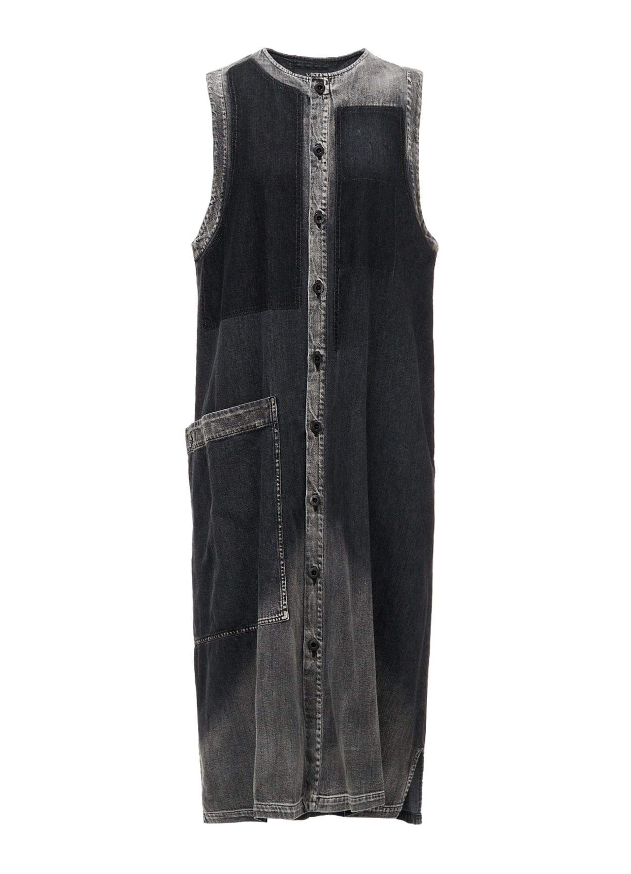 SPOTTED DENIM PATCH POCKET LONG DRESS