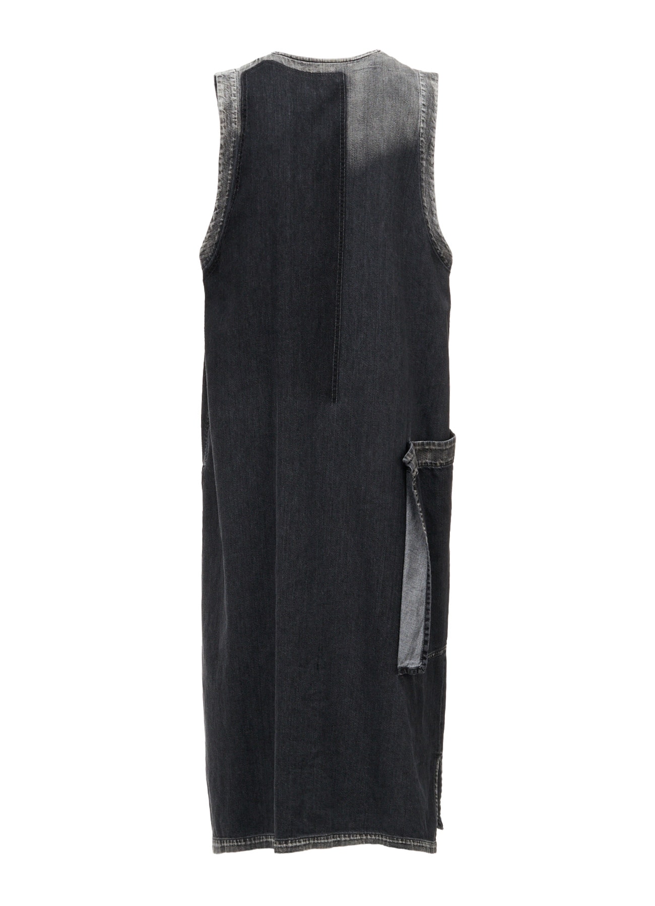SPOTTED DENIM PATCH POCKET LONG DRESS