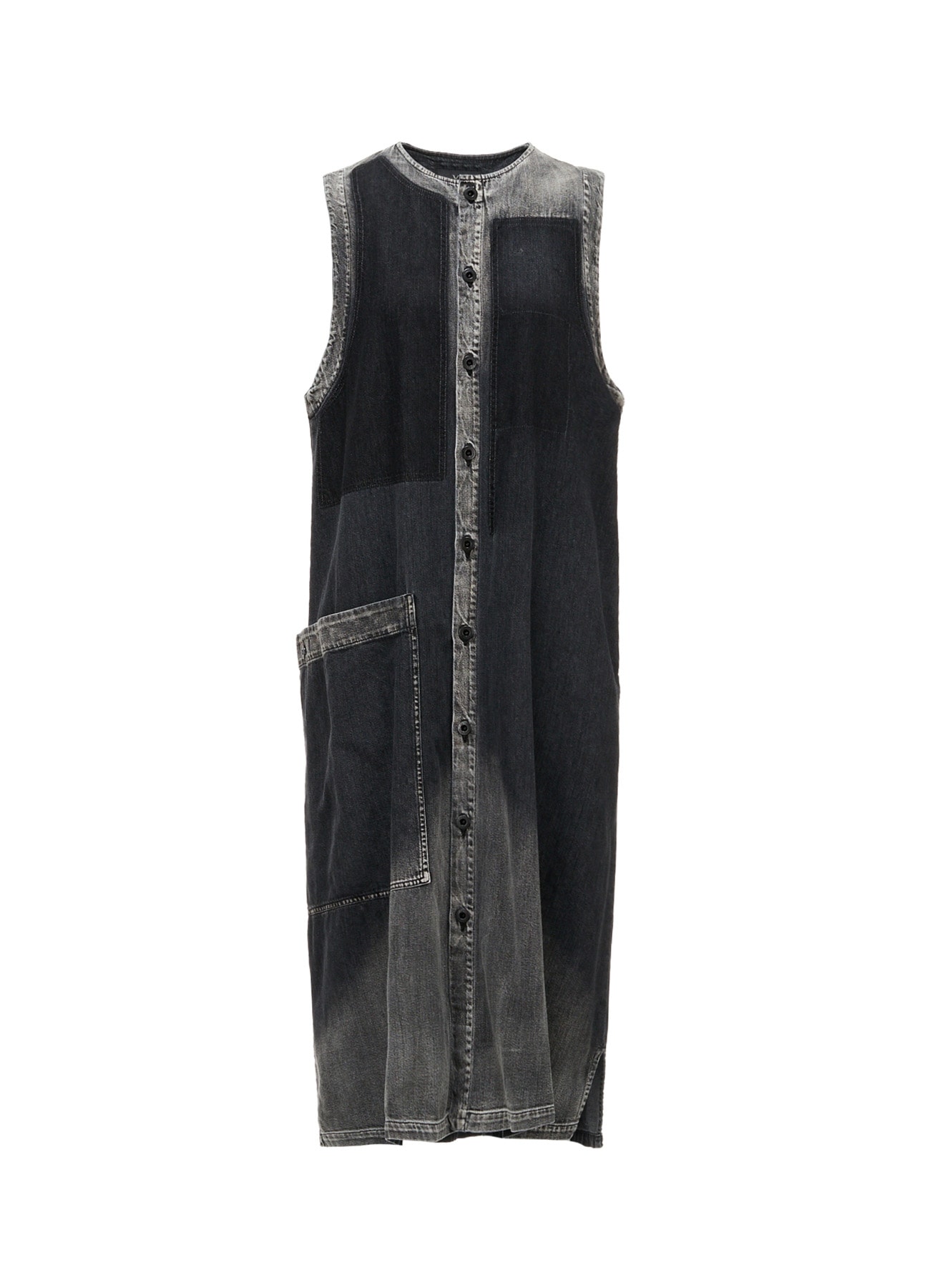 SPOTTED DENIM PATCH POCKET LONG DRESS