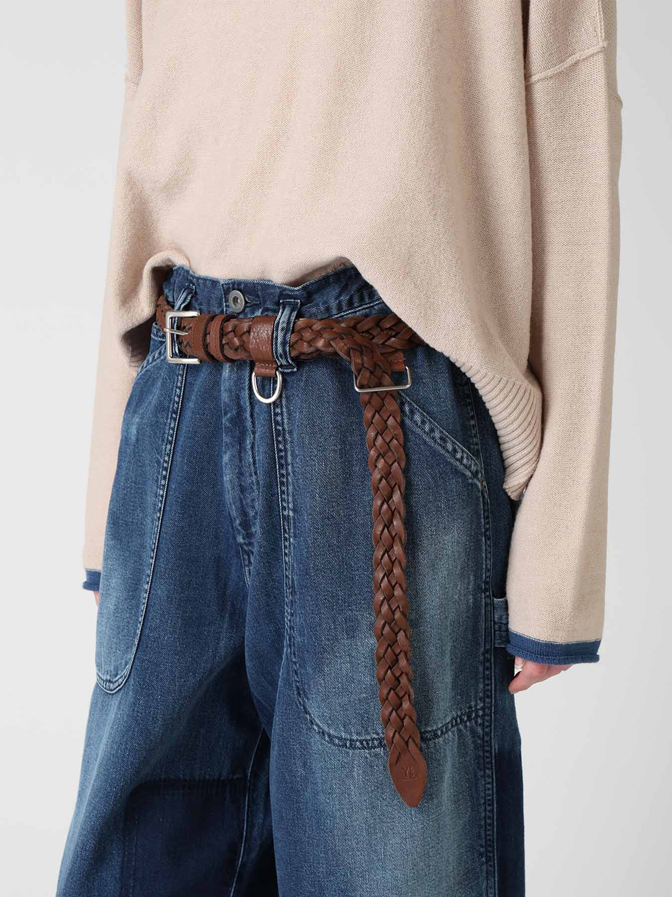 SEMI GLOSS LEATHER BRAIDED BELT