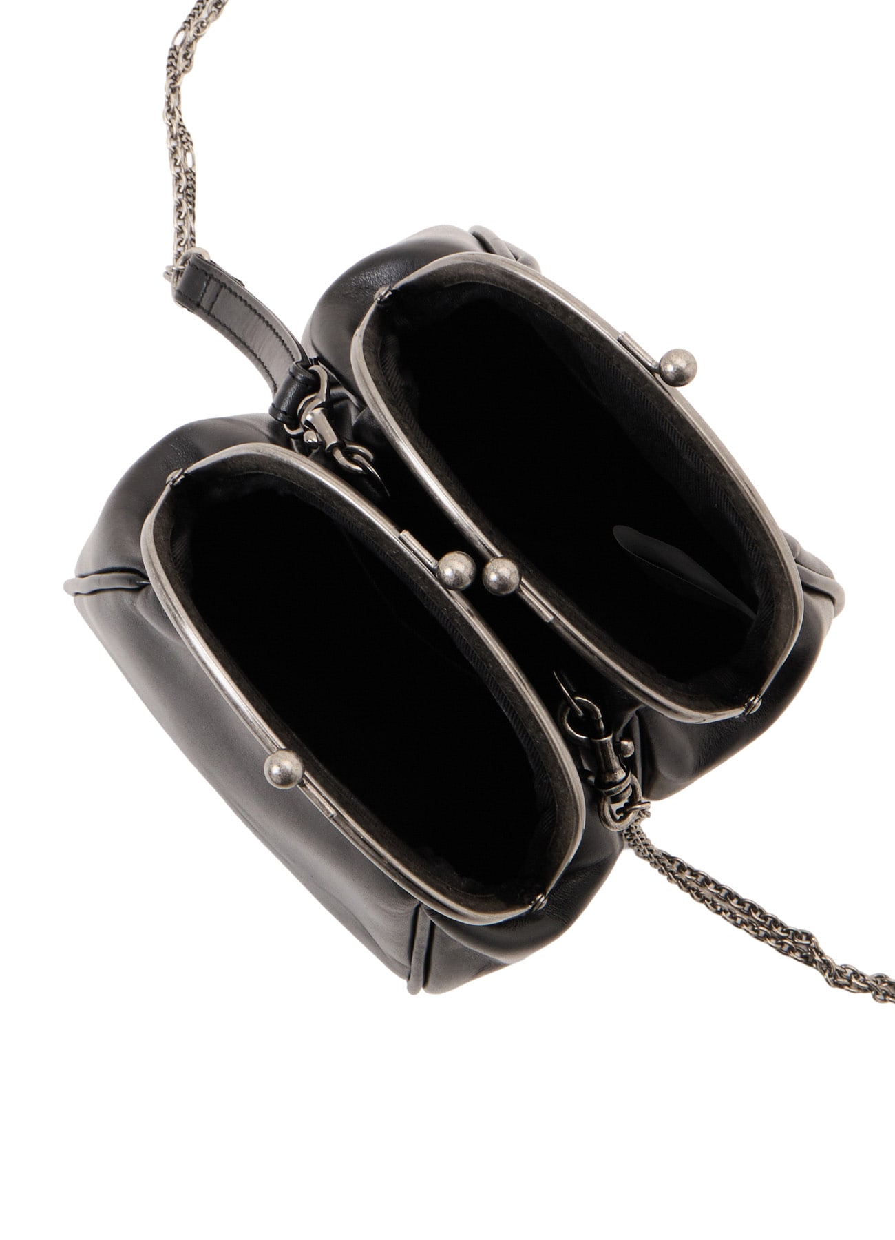 SEMI GLOSS OIL LEATHER DOUBLE-CLASP SHOULDER BAG
