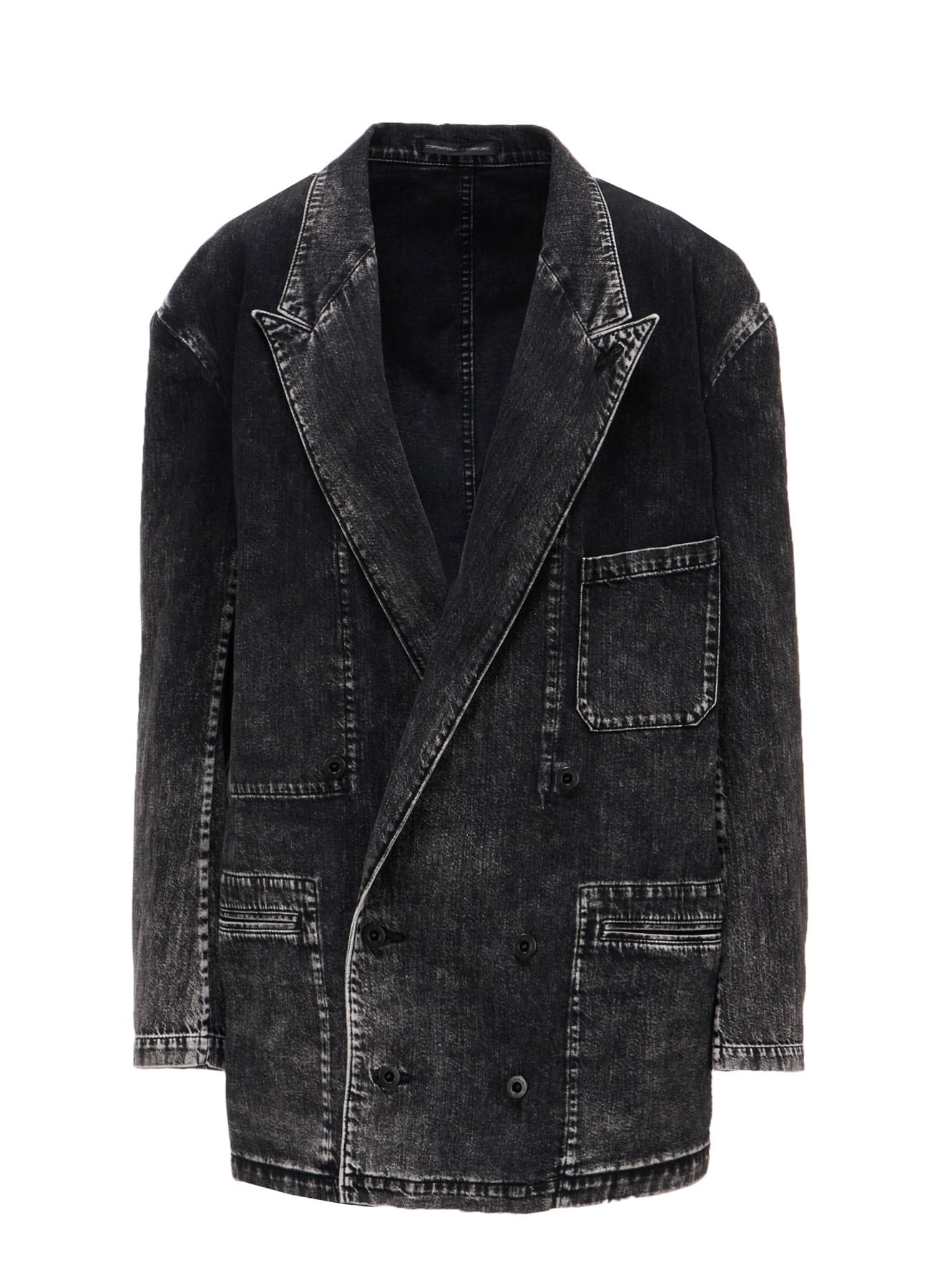 8OZ DENIM CHEMICAL WASH PEAKED LAPEL JACKET