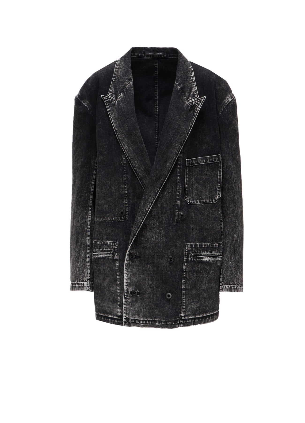8OZ DENIM CHEMICAL WASH PEAKED LAPEL JACKET