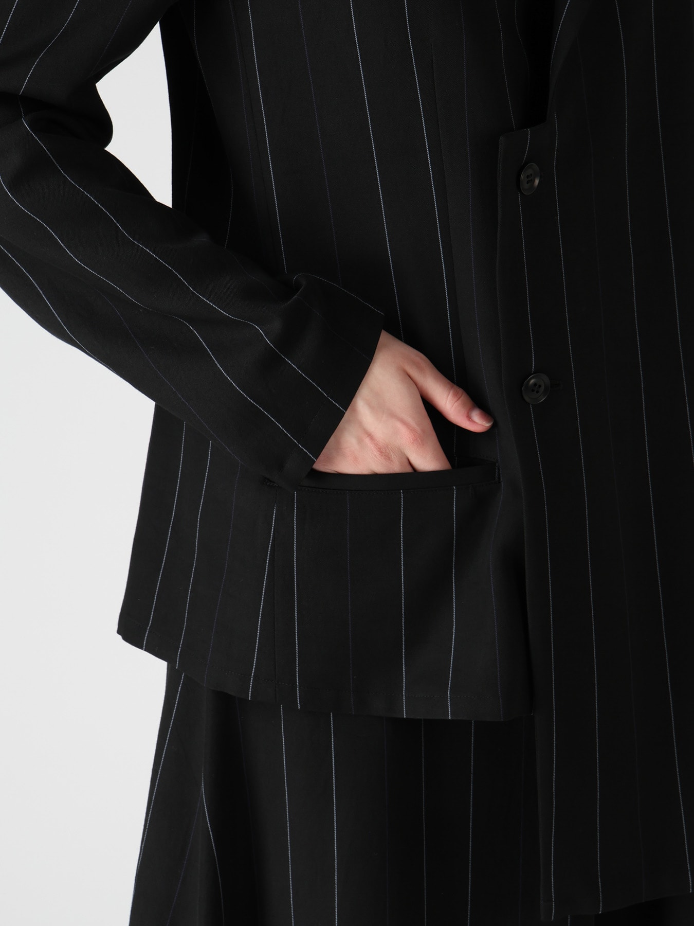 PINSTRIPE ASYMMETRIC JACKET