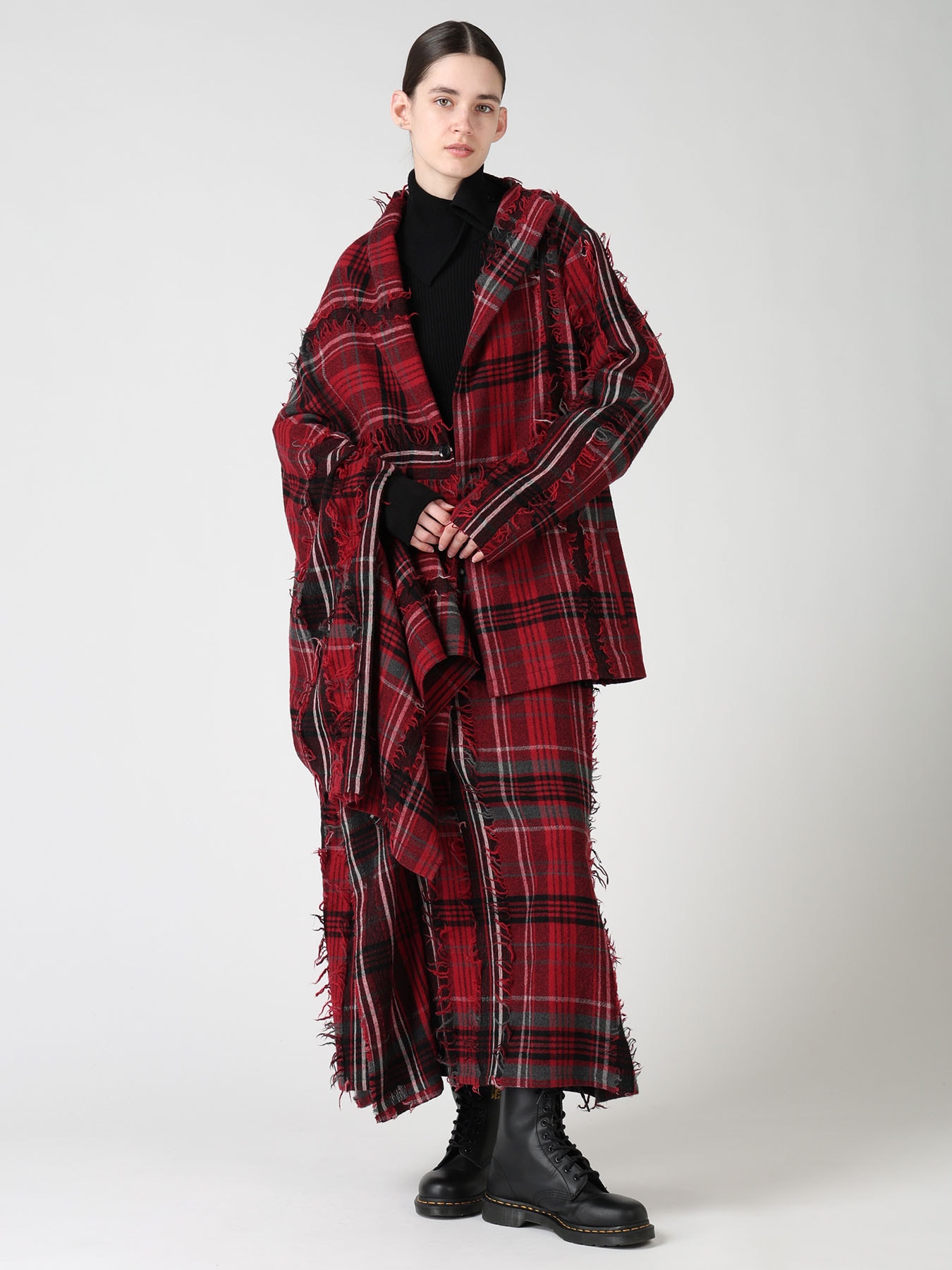 WOOL PLAID CUT JACQUARD CAPE JACKET