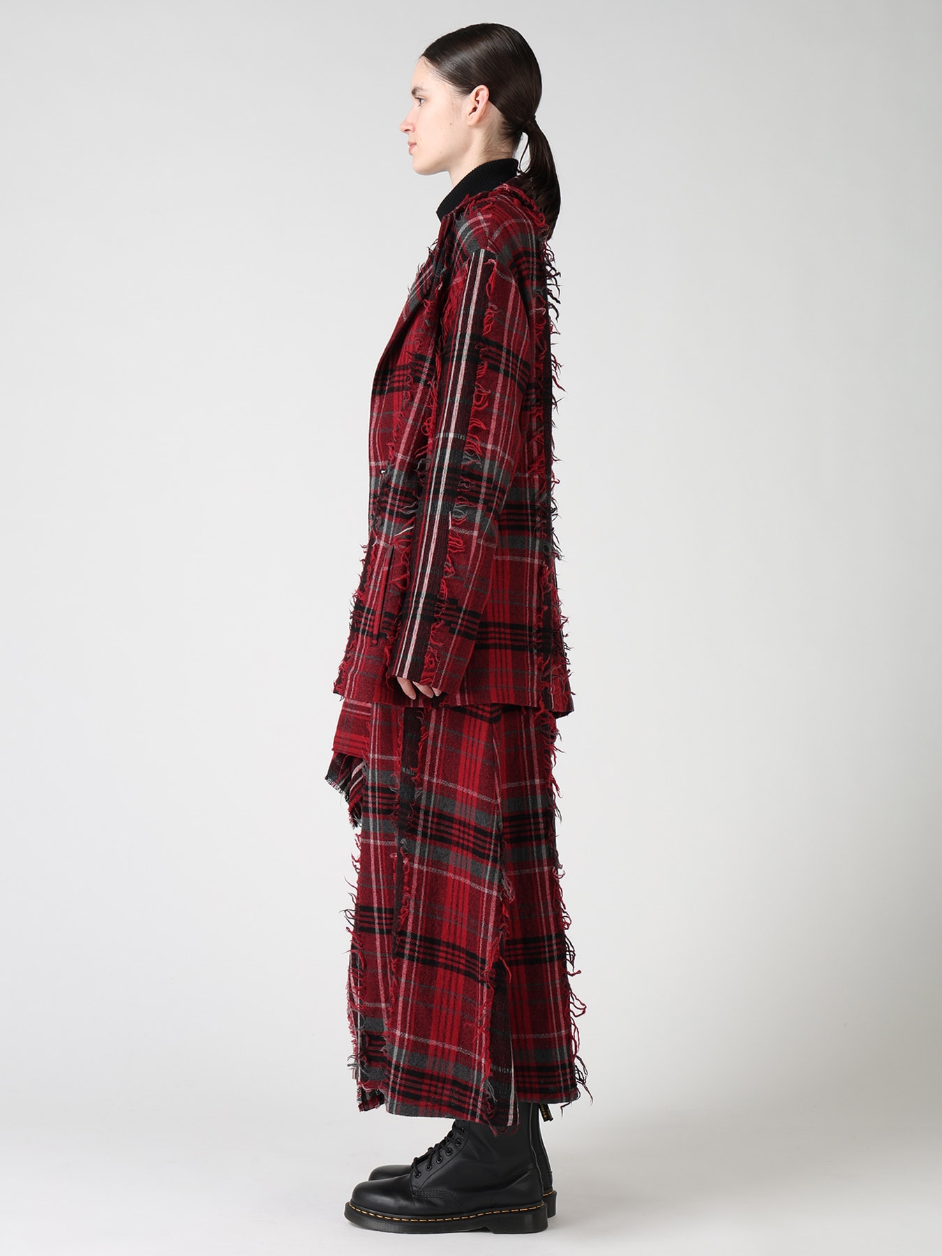 WOOL PLAID CUT JACQUARD CAPE JACKET