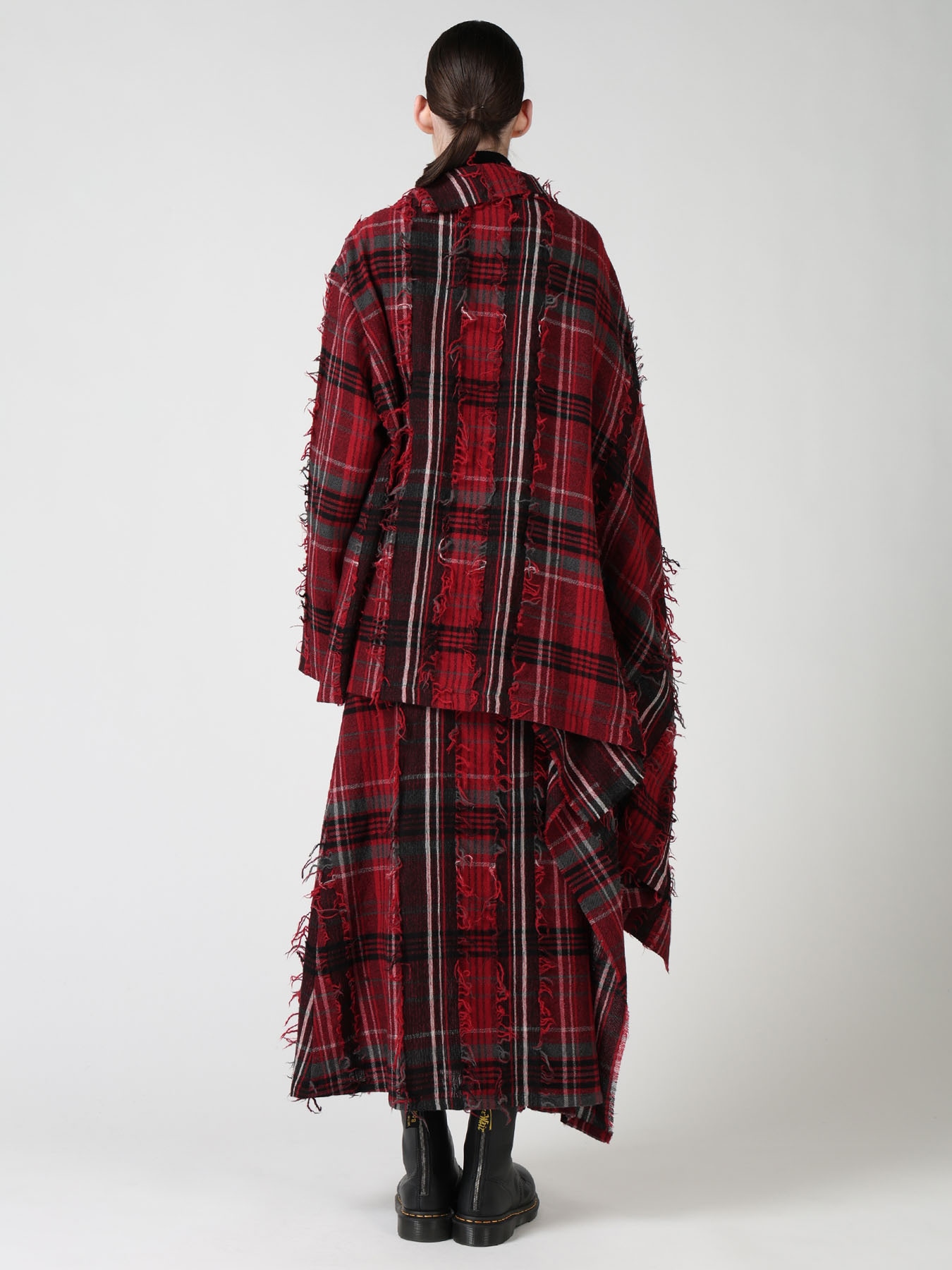WOOL PLAID CUT JACQUARD CAPE JACKET