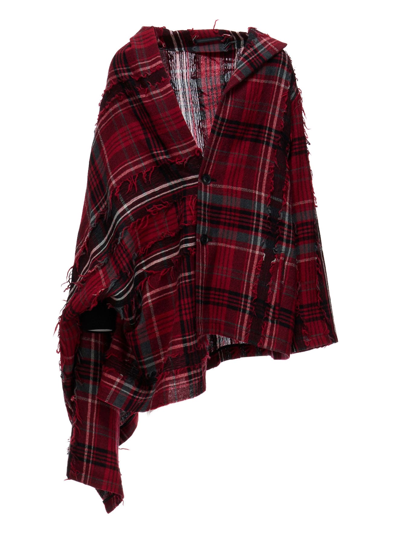 WOOL PLAID CUT JACQUARD CAPE JACKET