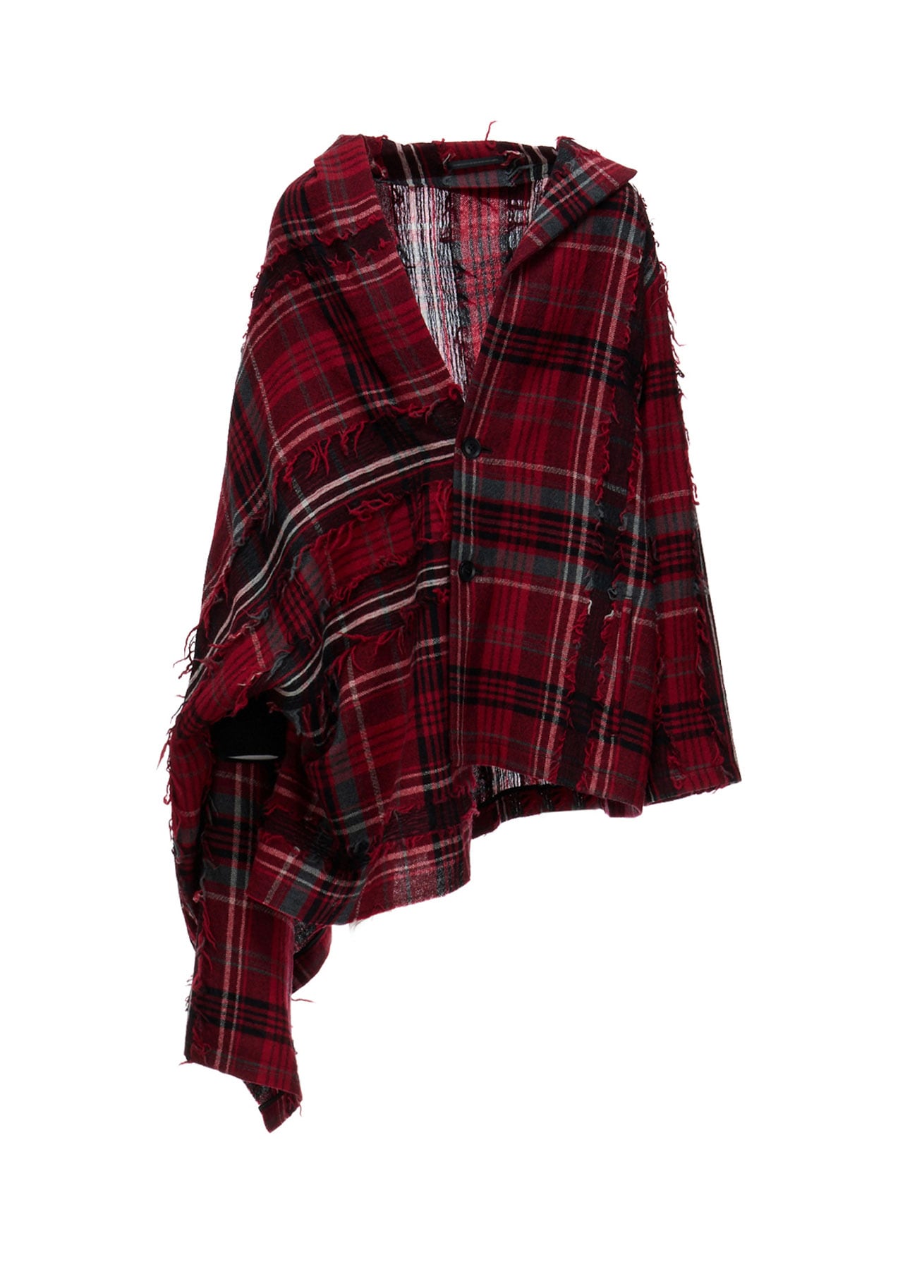WOOL PLAID CUT JACQUARD CAPE JACKET