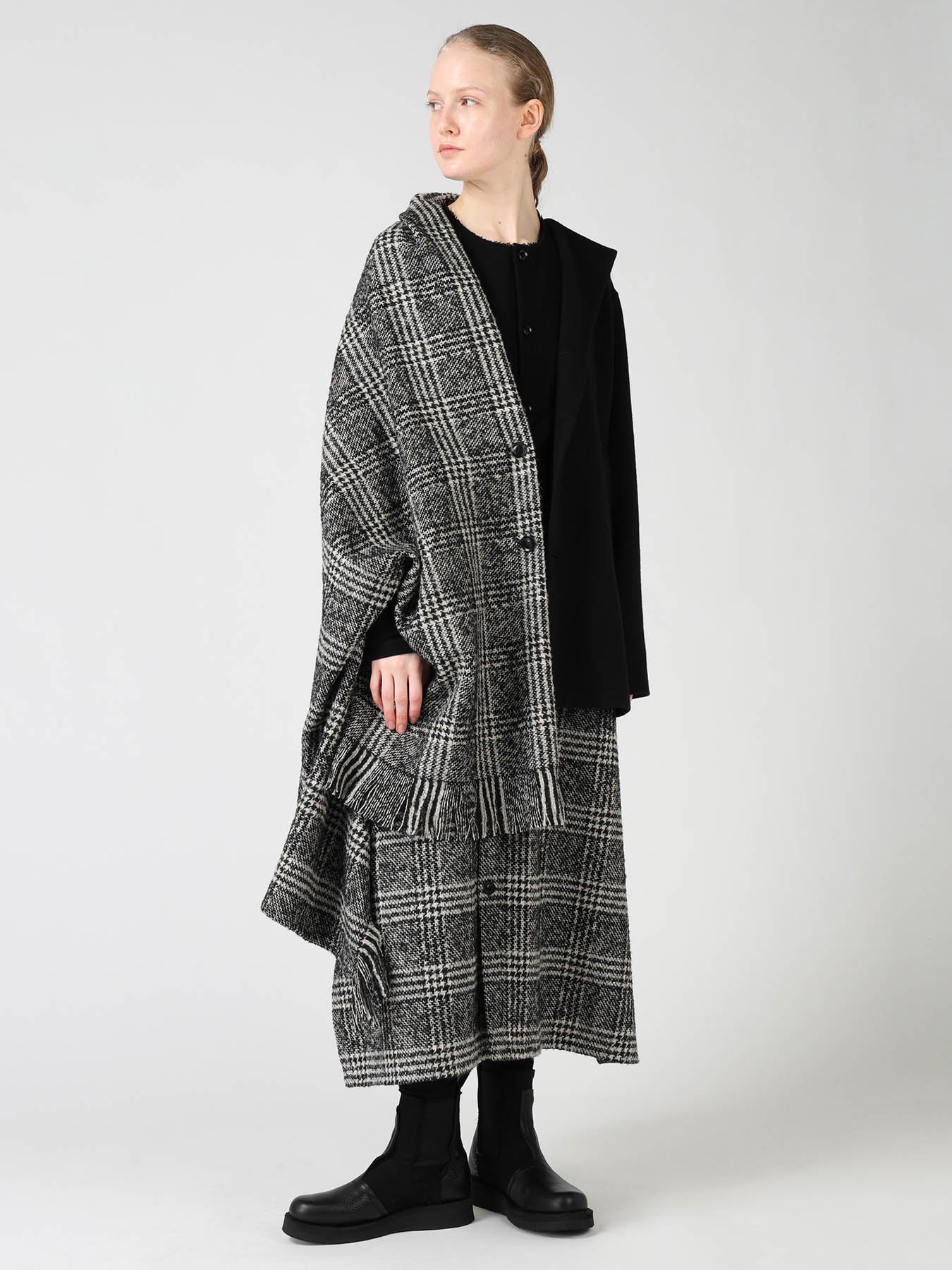 TWEED PLAID CAPE JACKET