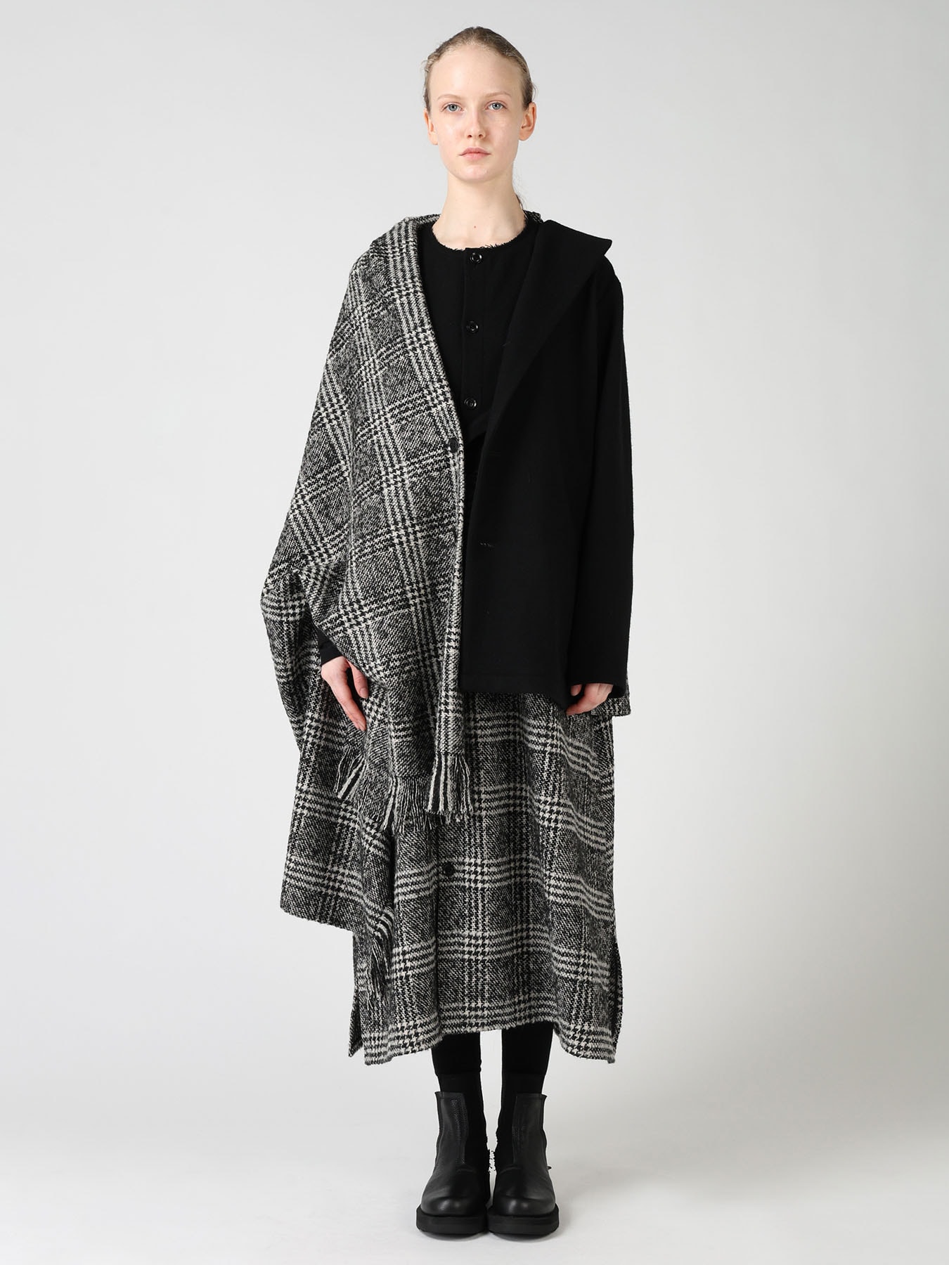 TWEED PLAID CAPE JACKET