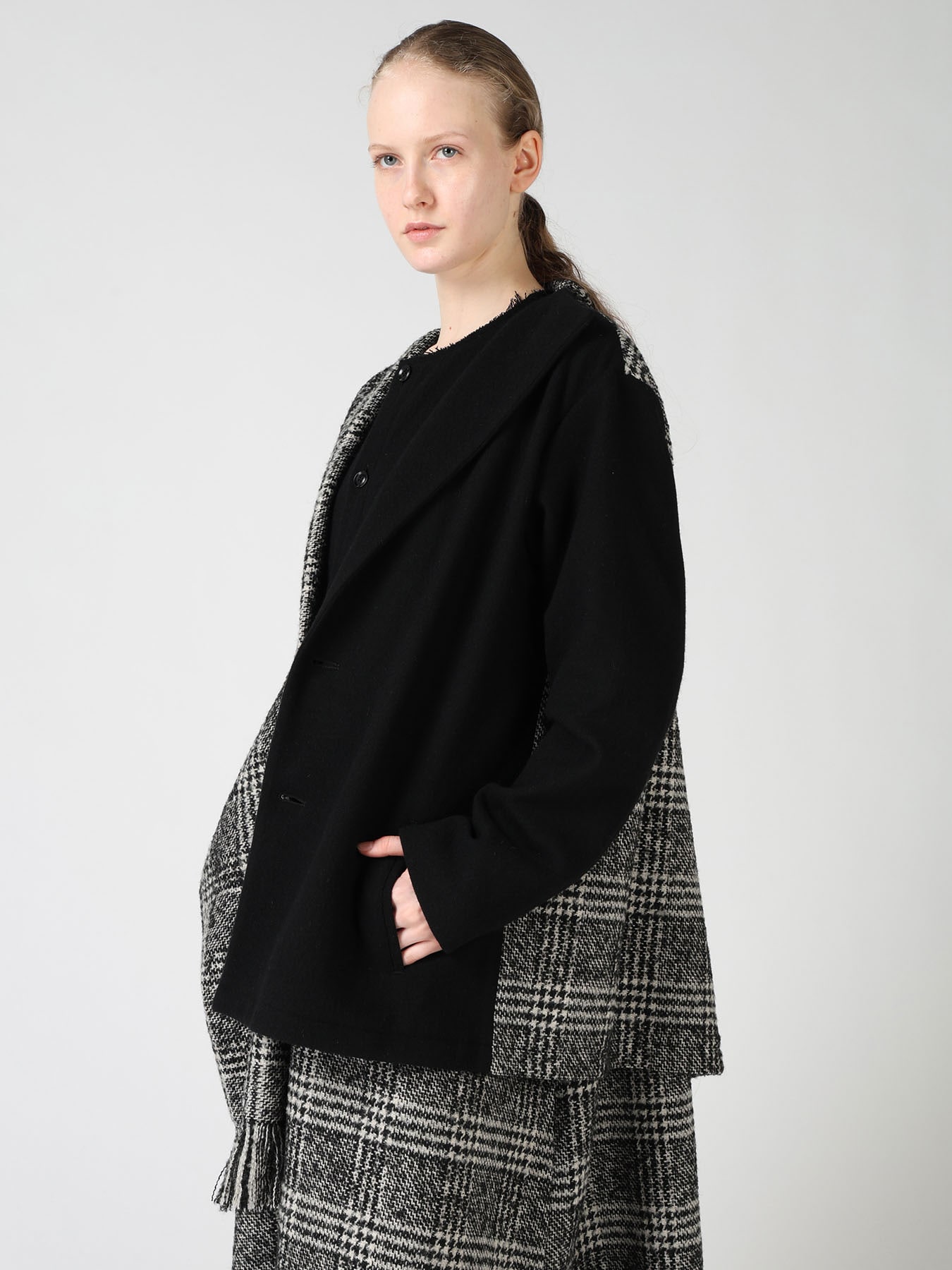 TWEED PLAID CAPE JACKET