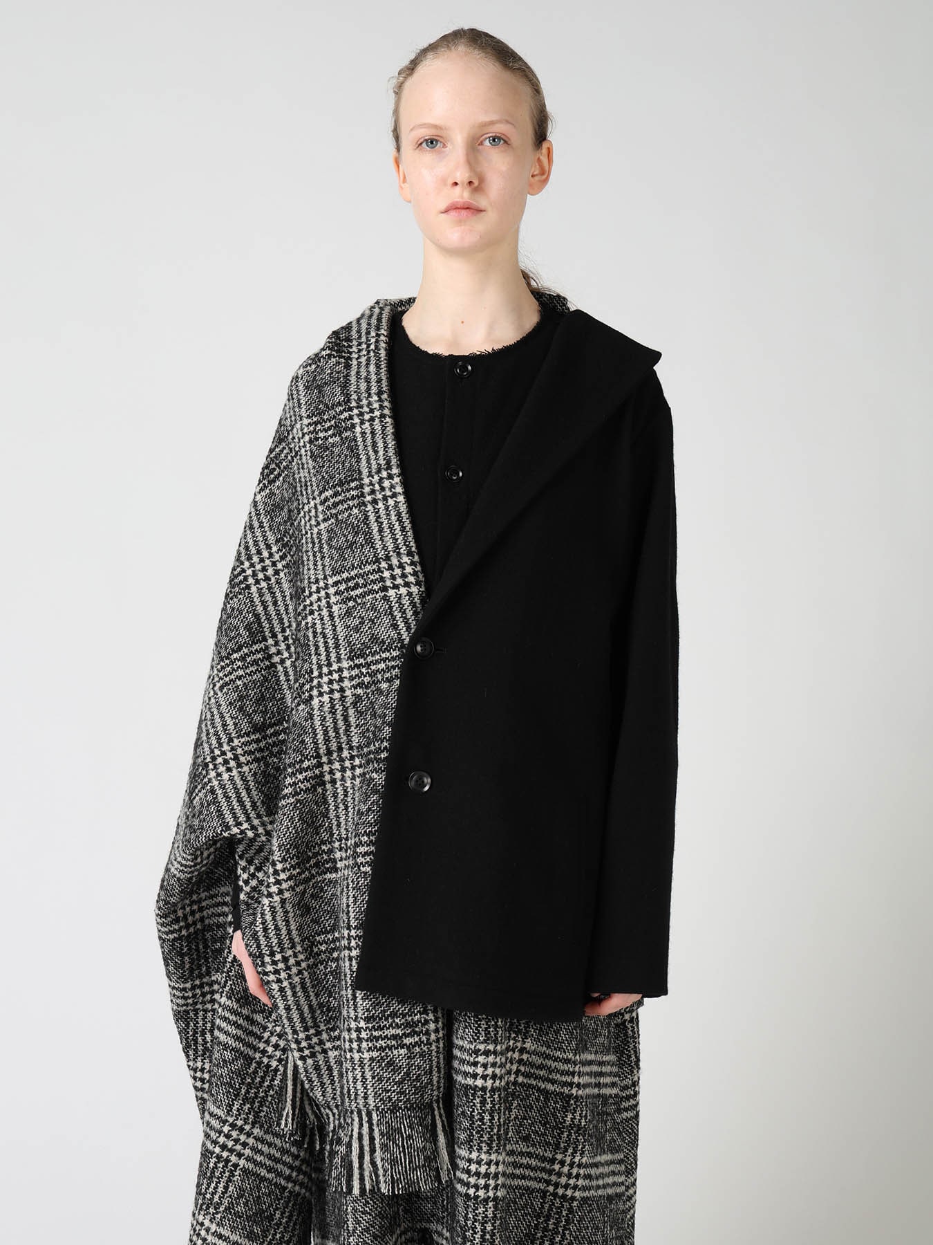 TWEED PLAID CAPE JACKET
