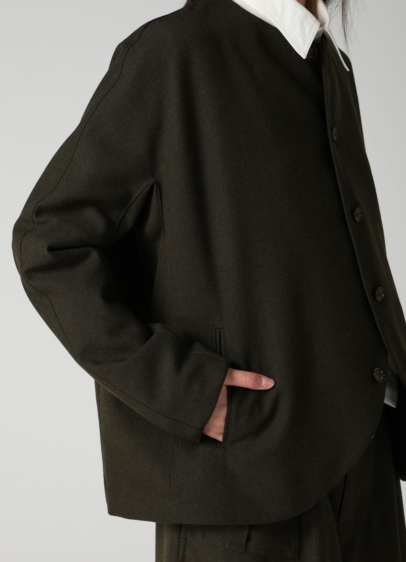 VINTAGE MILITARY SERGE COLLARLESS JACKET