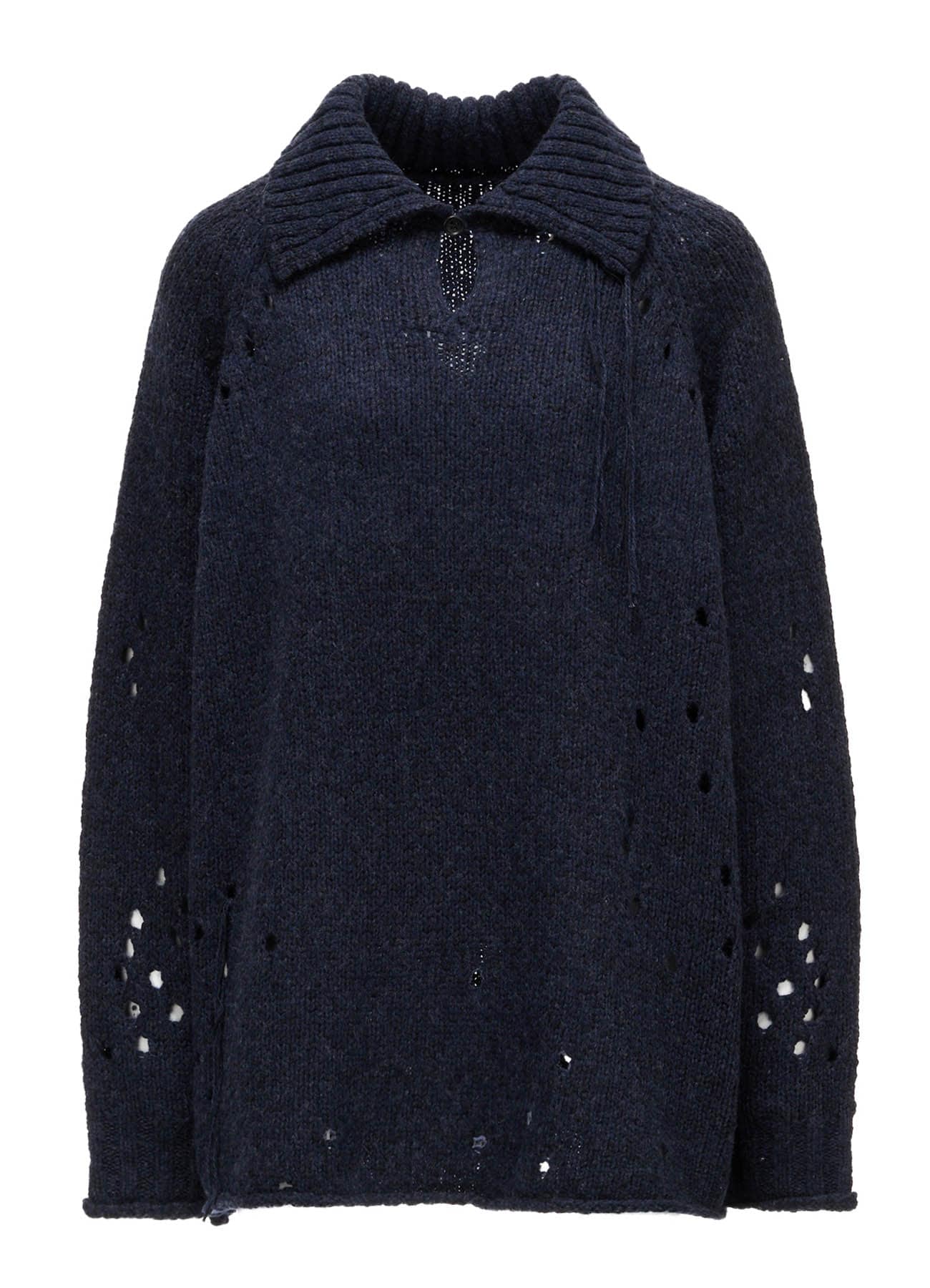 SLUB JERSEY EYELET SKIPPER-COLLAR PULLOVER