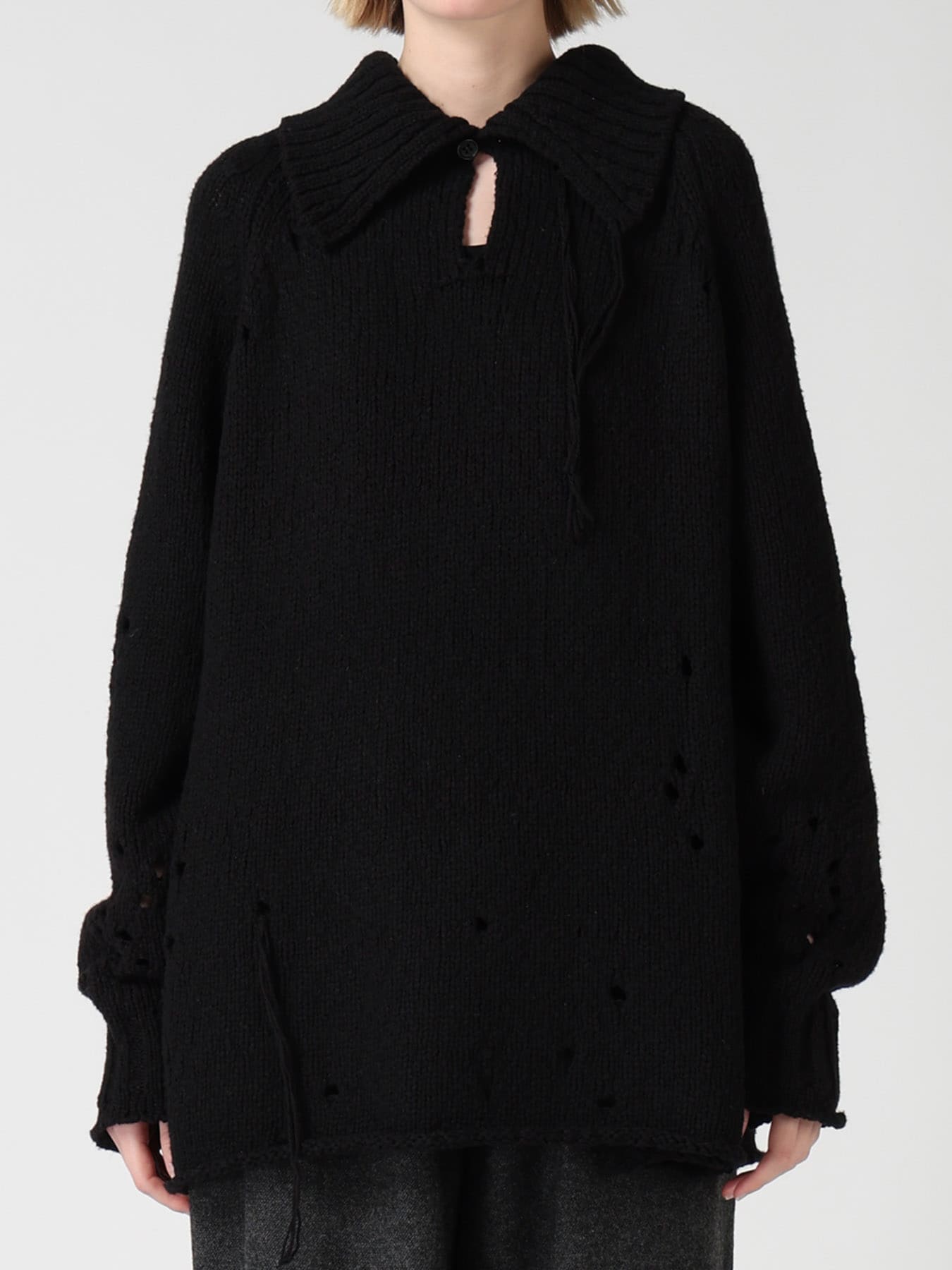 SLUB JERSEY EYELET SKIPPER-COLLAR PULLOVER