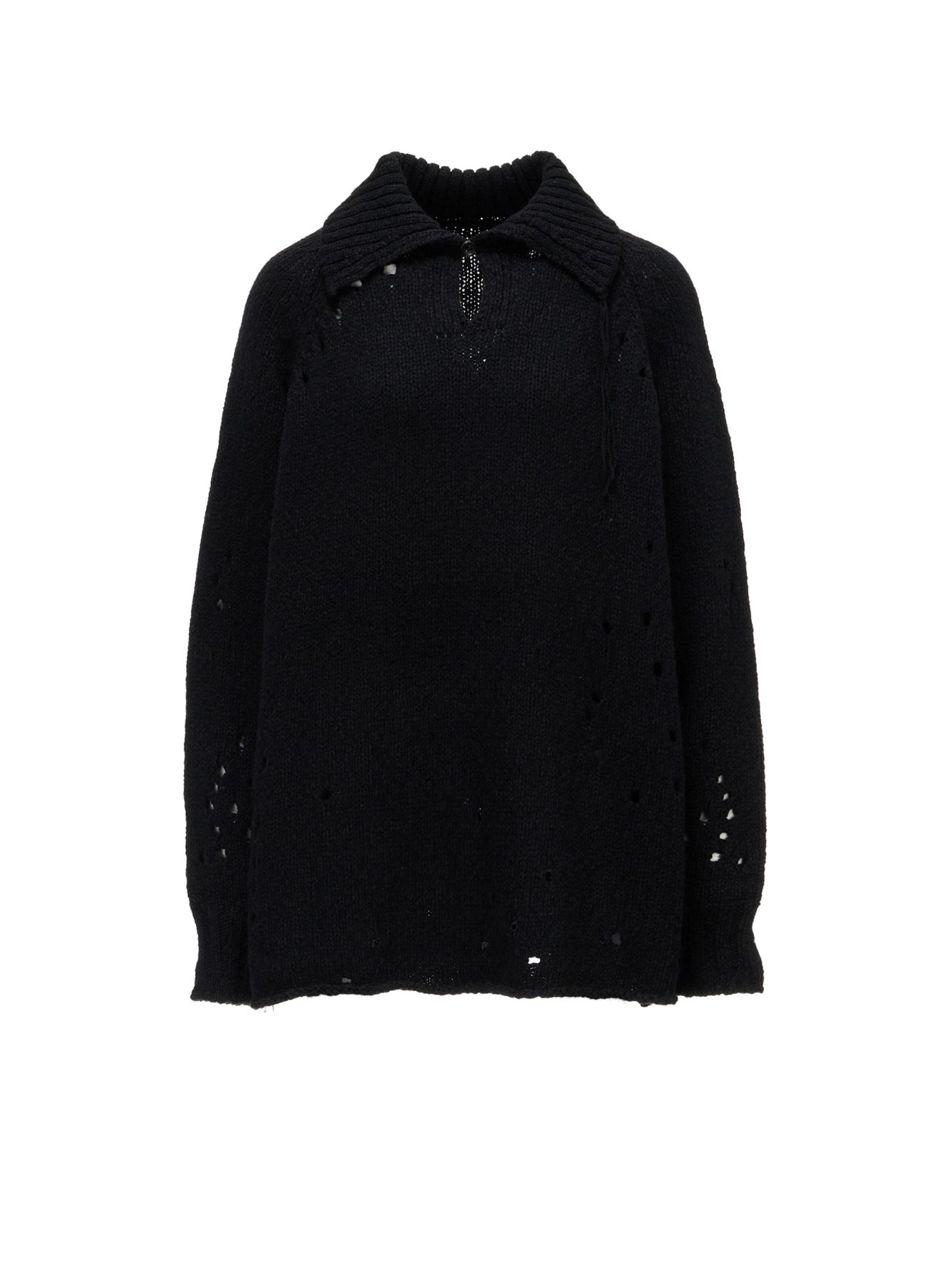 SLUB JERSEY EYELET SKIPPER-COLLAR PULLOVER(S Black): Y's｜THE SHOP