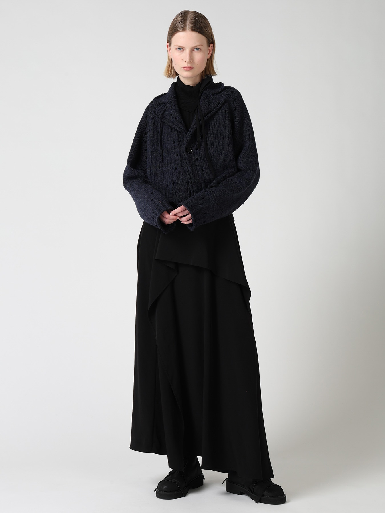 SLUB JERSEY EYELET DOUBLE-COLLAR TAILOR JACKET(S Navy): Y's｜THE