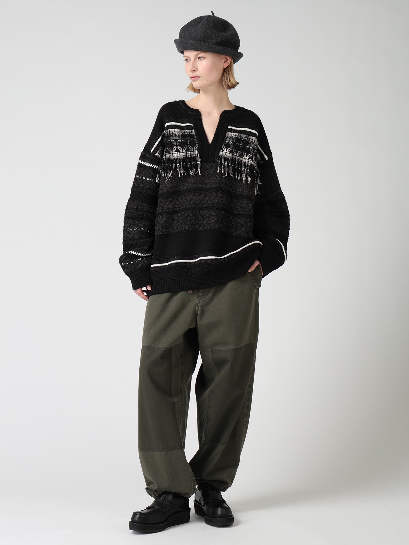 TYROLEAN JACQUARD HENLEY NECK PULLOVER