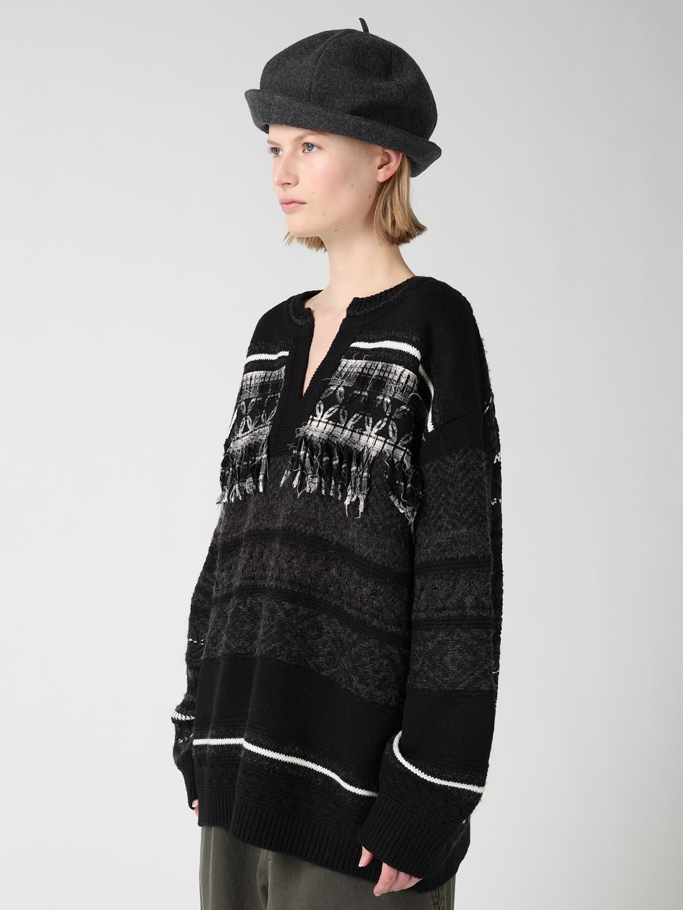 TYROLEAN JACQUARD HENLEY NECK PULLOVER