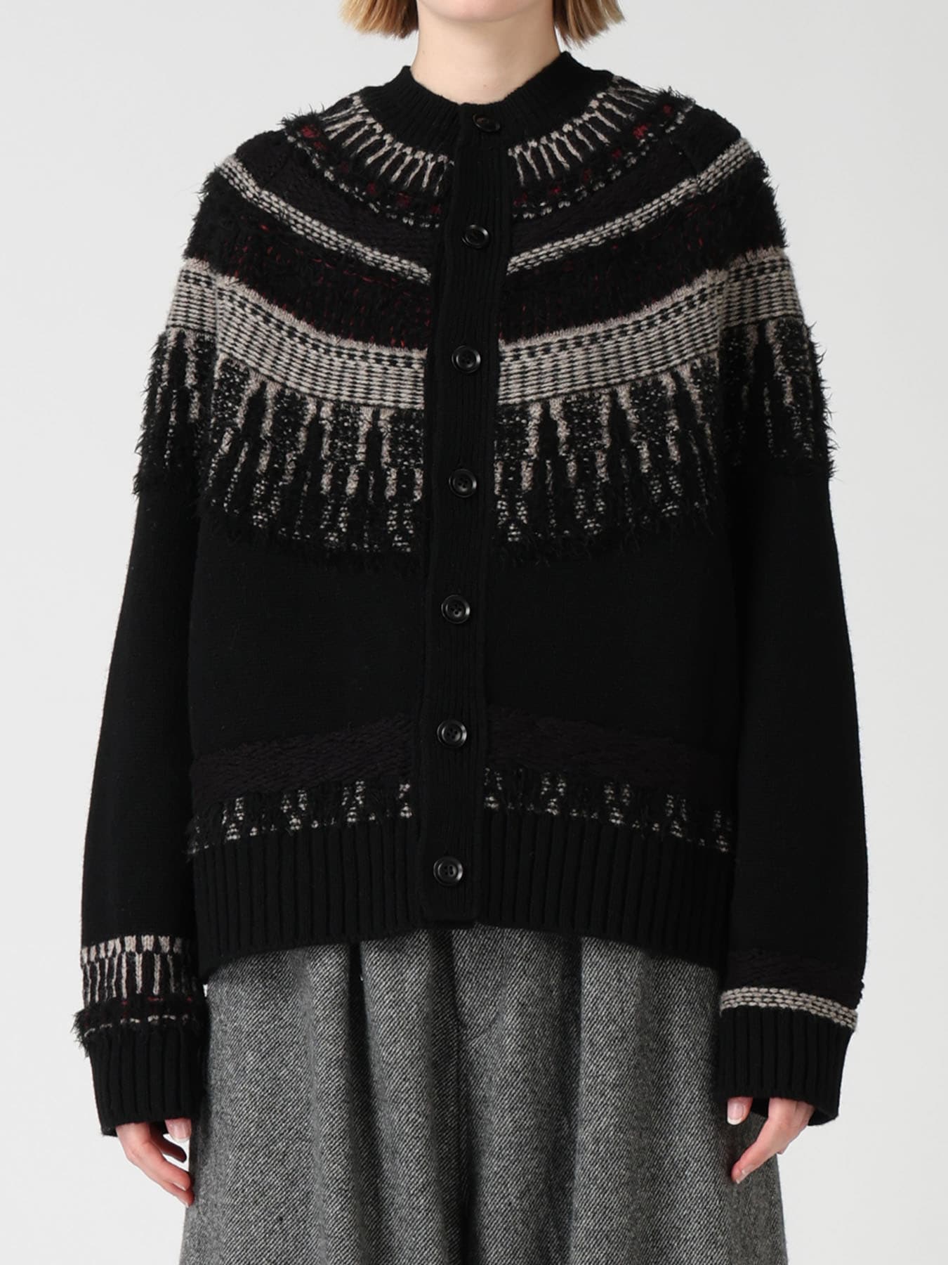 MULTI-MATERIAL NORDIC CARDIGAN