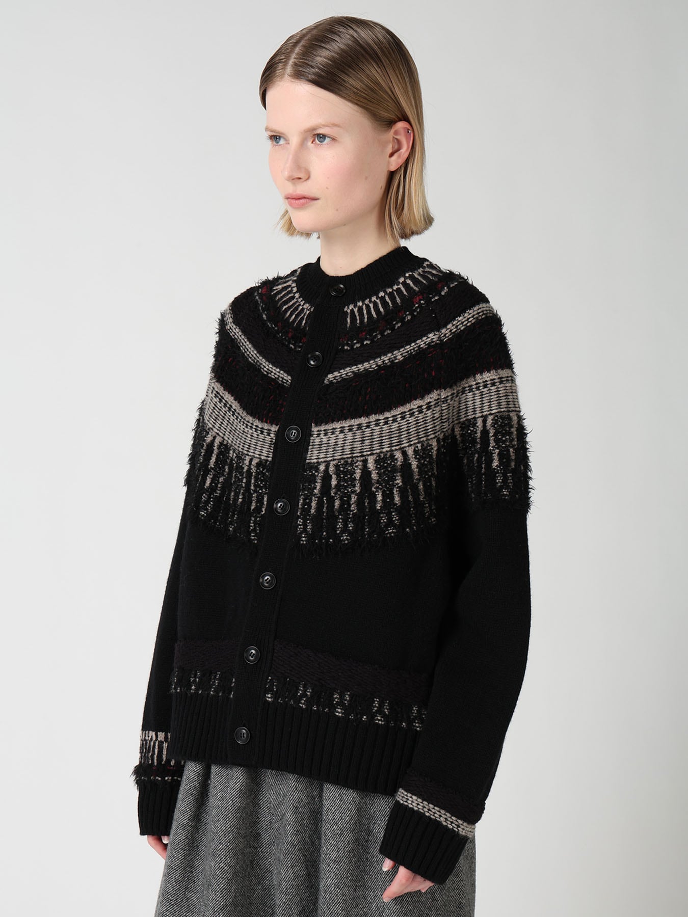 MULTI-MATERIAL NORDIC CARDIGAN