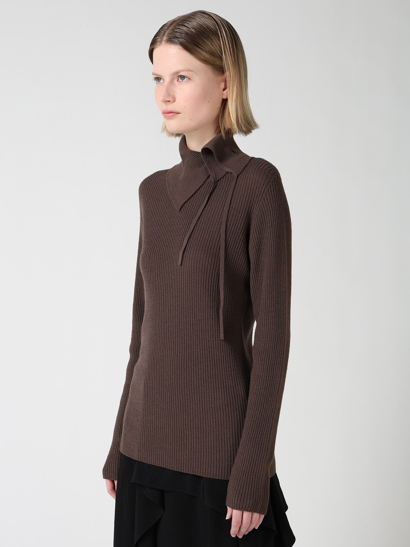 WOOL RIB 3-WAY BUTTON-UP HIGH NECK PULLOVER