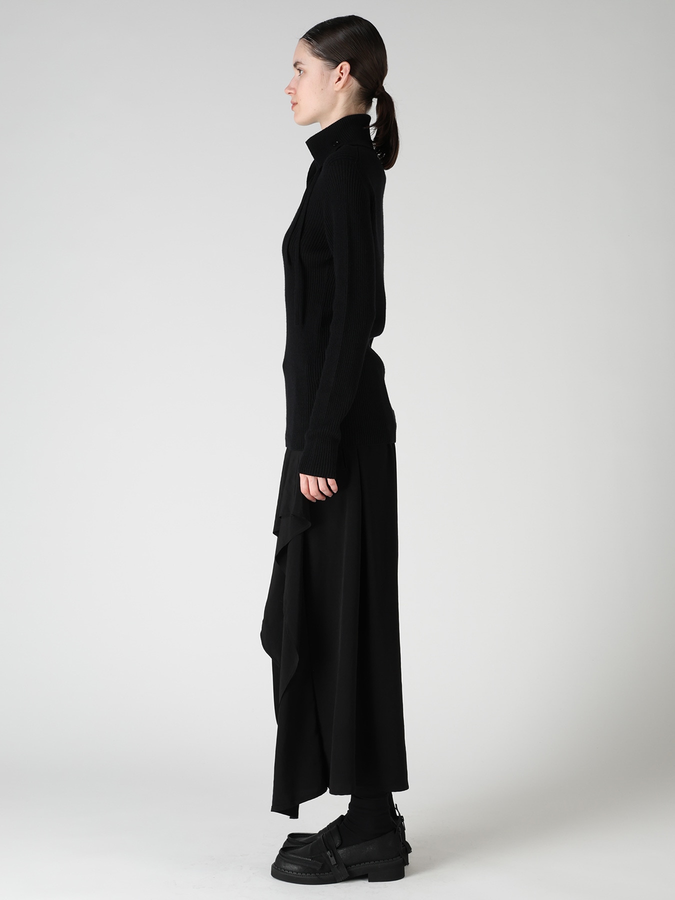 WOOL RIB 3-WAY BUTTON-UP HIGH NECK PULLOVER