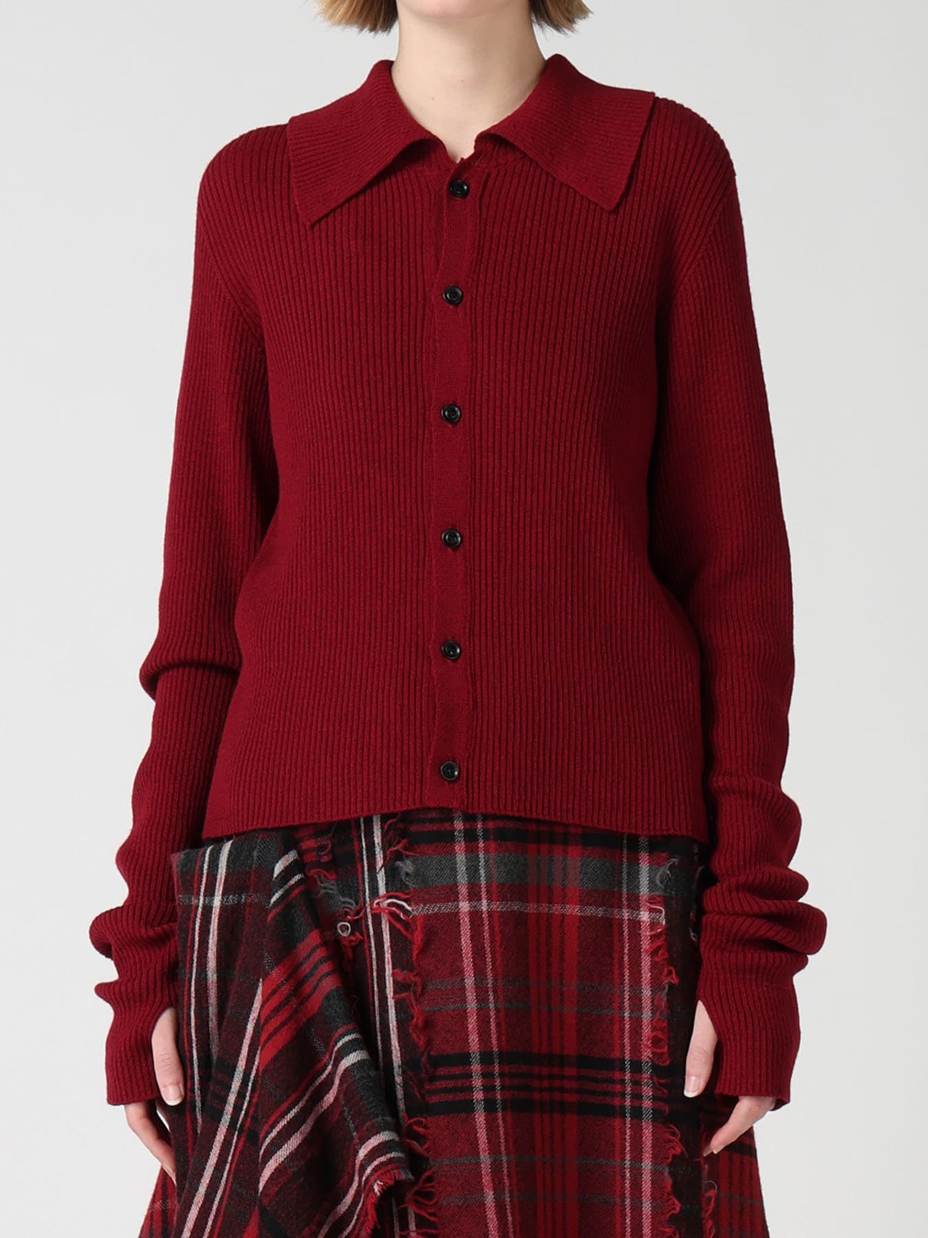 WOOL RIB BACK SHORT CARDIGAN