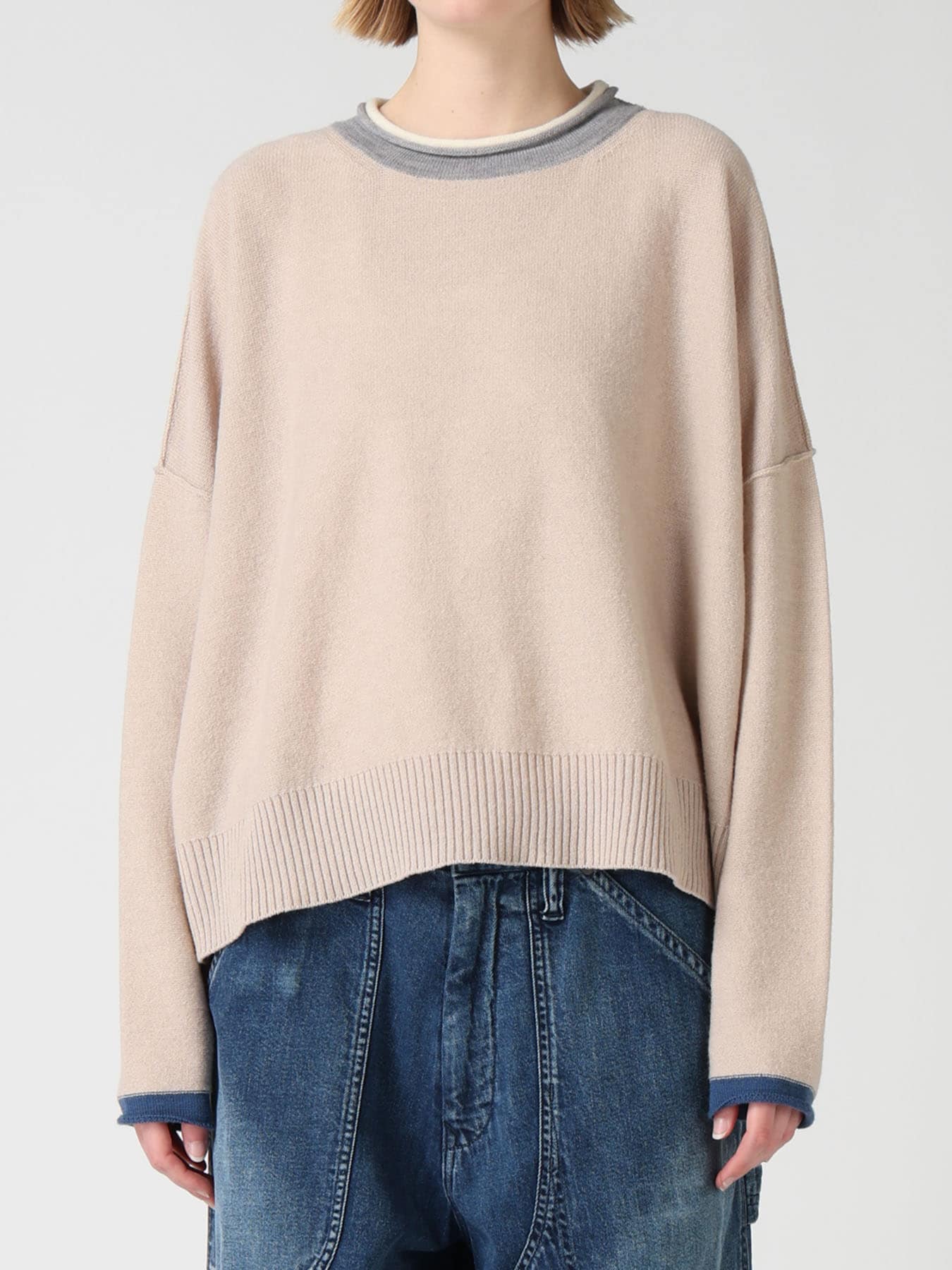 REVERSE JERSEY ROUND NECK BIG PULLOVER