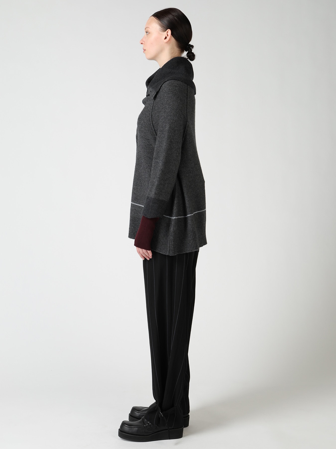 REVERSE JERSEY DRAPE SLEEVE CARDIGAN