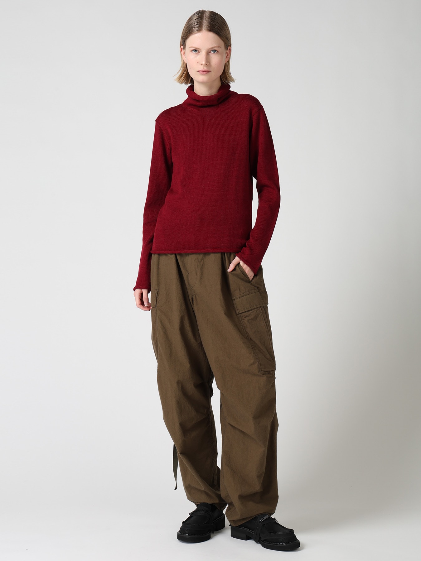 WOOL JERSEY LACE HIGH NECK PULLOVER