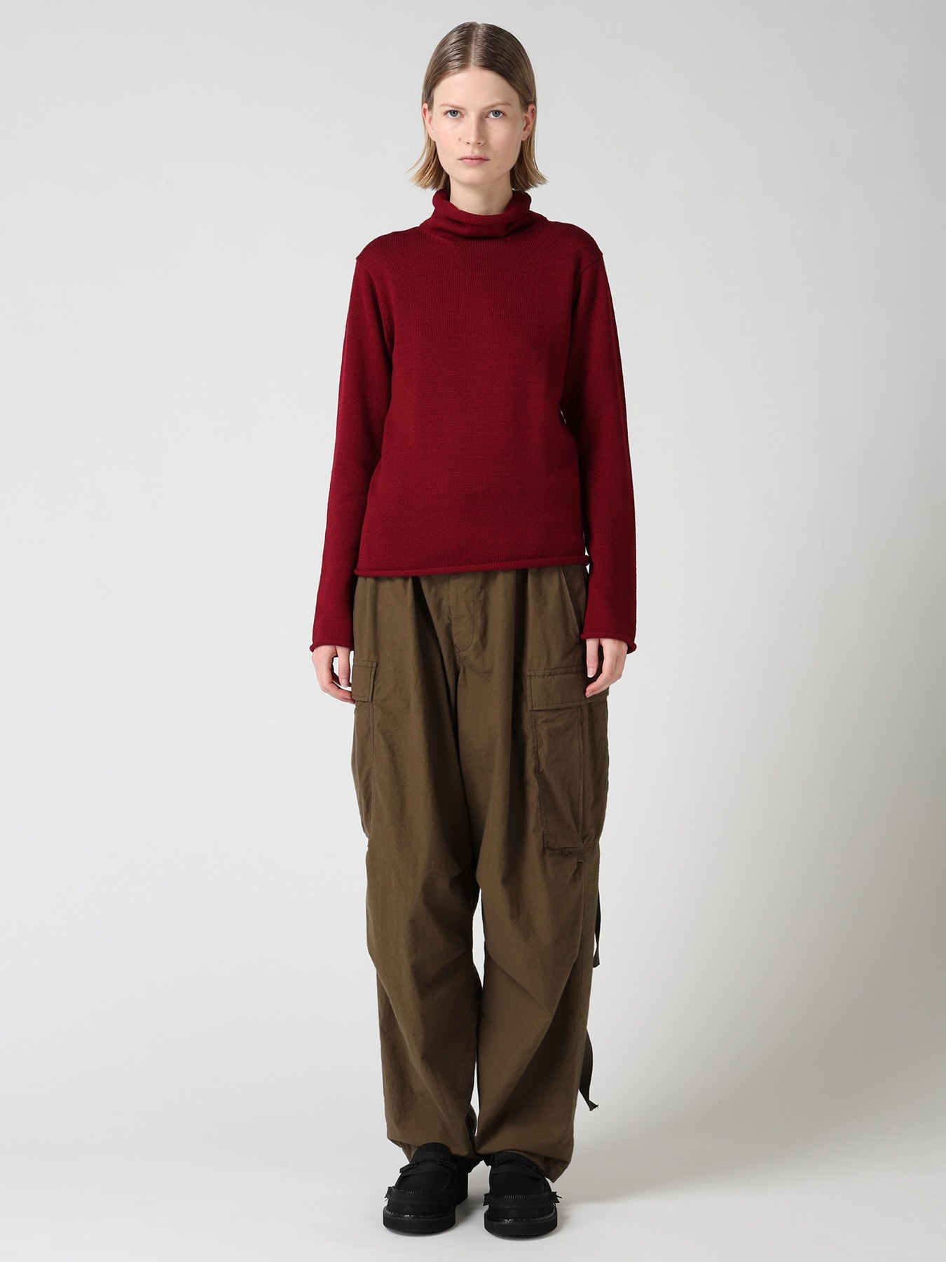WOOL JERSEY LACE HIGH NECK PULLOVER