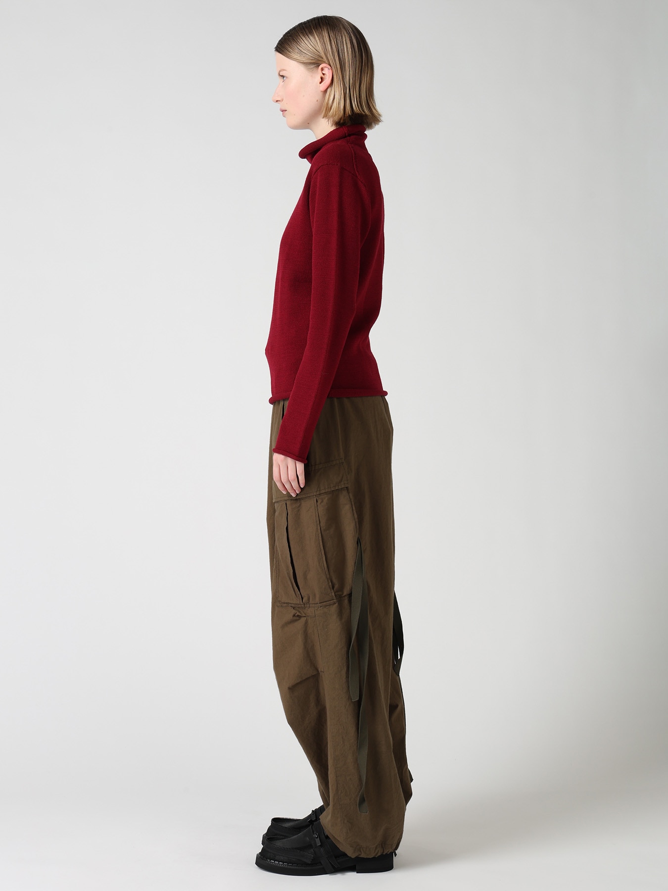 WOOL JERSEY LACE HIGH NECK PULLOVER